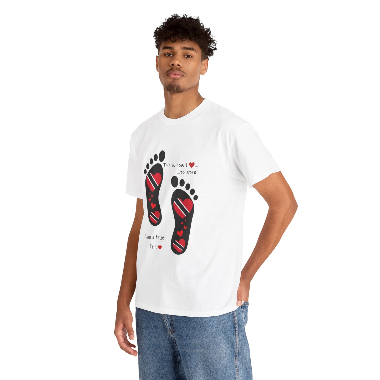 Introducing LoveJustJules's Exclusive Trinidad & Tobago Heart-Shaped Flags Footprint Tee - Trini flags in footprints. Gift Idea.