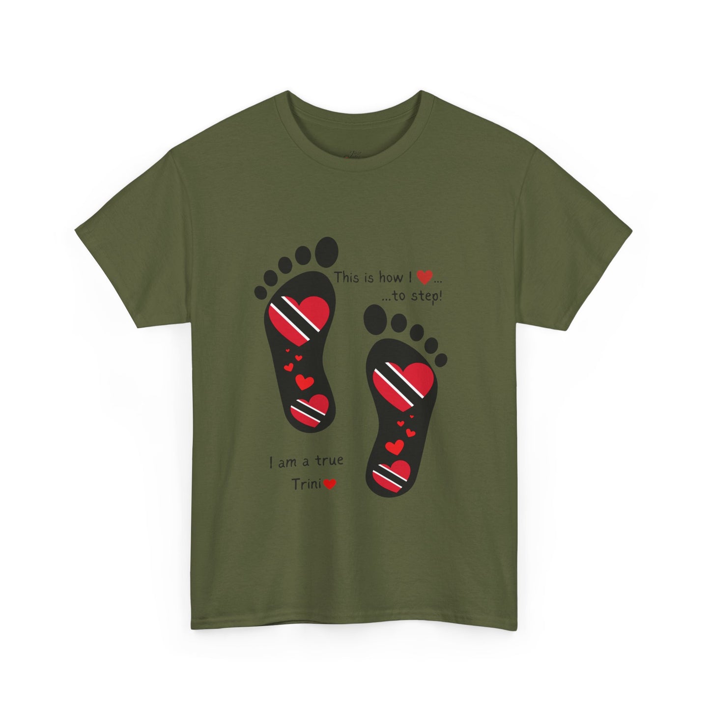 Introducing LoveJustJules's Exclusive Trinidad & Tobago Heart-Shaped Flags Footprint Tee - Trini flags in footprints. Gift Idea.