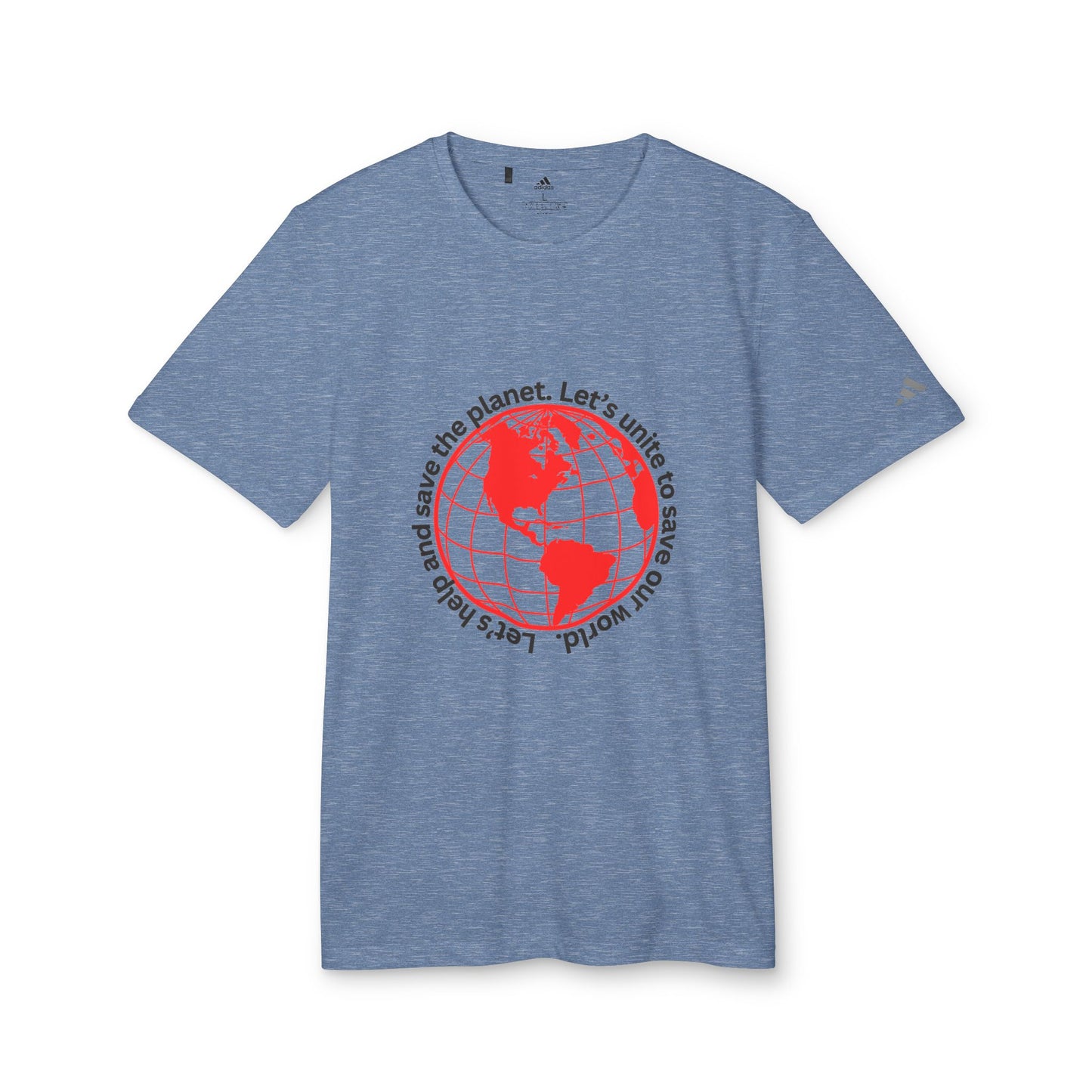 adidas® Unisex Sport T-shirt - Eco-Conscious-Message - Red Outlined World Tee -LoveJustJules - Custom-Designed Apparel