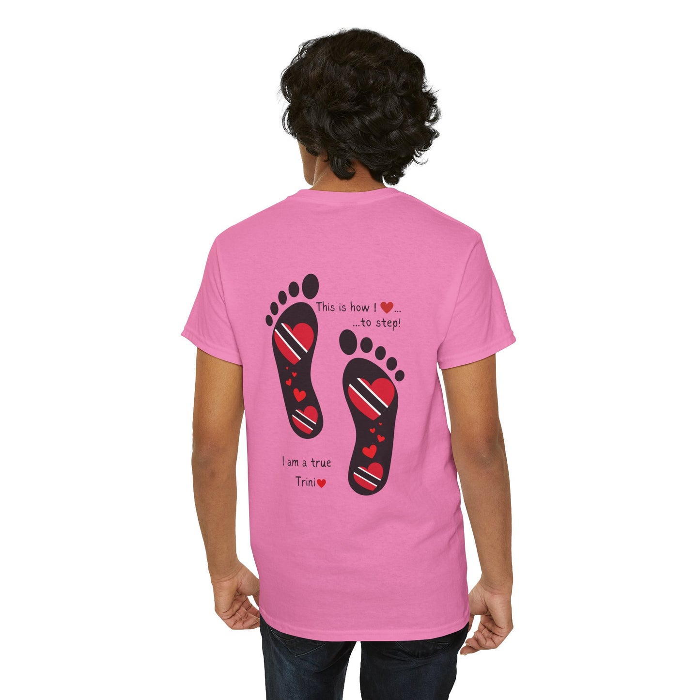 Introducing LoveJustJules's Exclusive Trinidad & Tobago Heart-Shaped Flags Footprint Tee - Trini flags in footprints. Gift Idea.