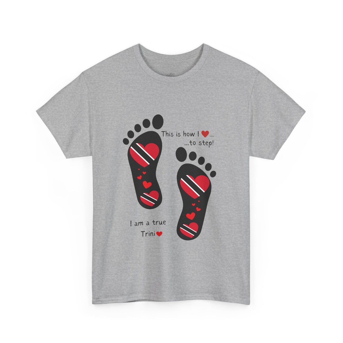 Introducing LoveJustJules's Exclusive Trinidad & Tobago Heart-Shaped Flags Footprint Tee - Trini flags in footprints. Gift Idea.