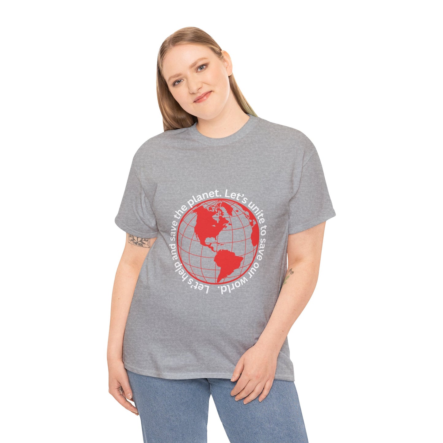 Eco-Friendly Unisex Tee: - Red Outlined World Unisex Tee- Heavy Cotton Tee