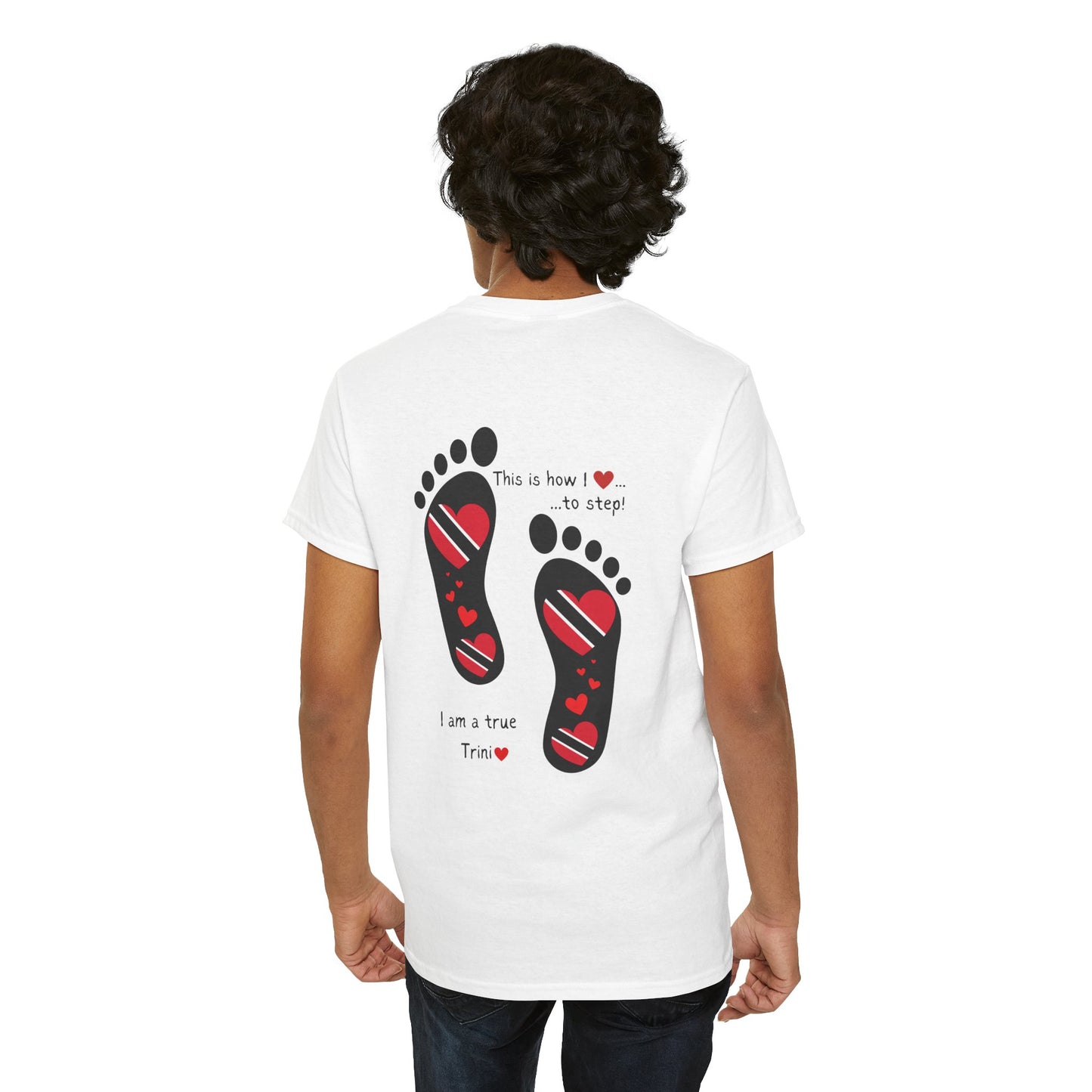 Introducing LoveJustJules's Exclusive Trinidad & Tobago Heart-Shaped Flags Footprint Tee - Trini flags in footprints. Gift Idea.