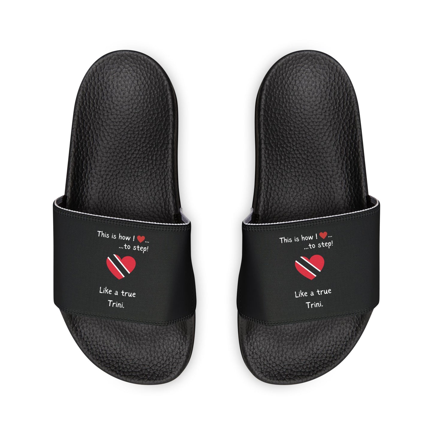 Men's Removable-Strap Sandals - Men's PU Slide Sandals - Step into the vibrant culture of Trinidad and Tobago with our Heart-shaped flag slider footwear from LoveJustJules!