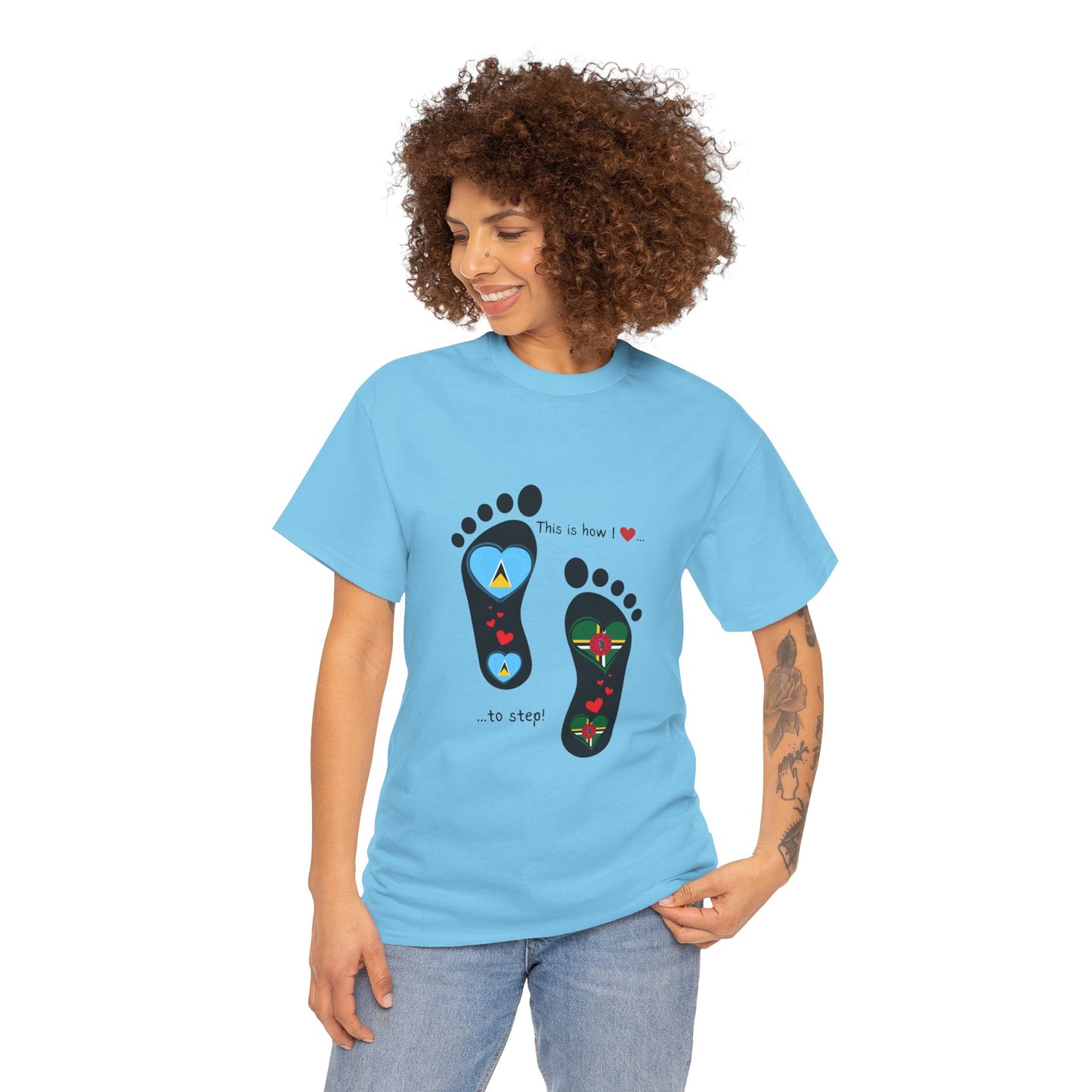 Caribbean Fusion: Footprint Flags Tee - Celebrate Saint Lucia & Dominica in Style!