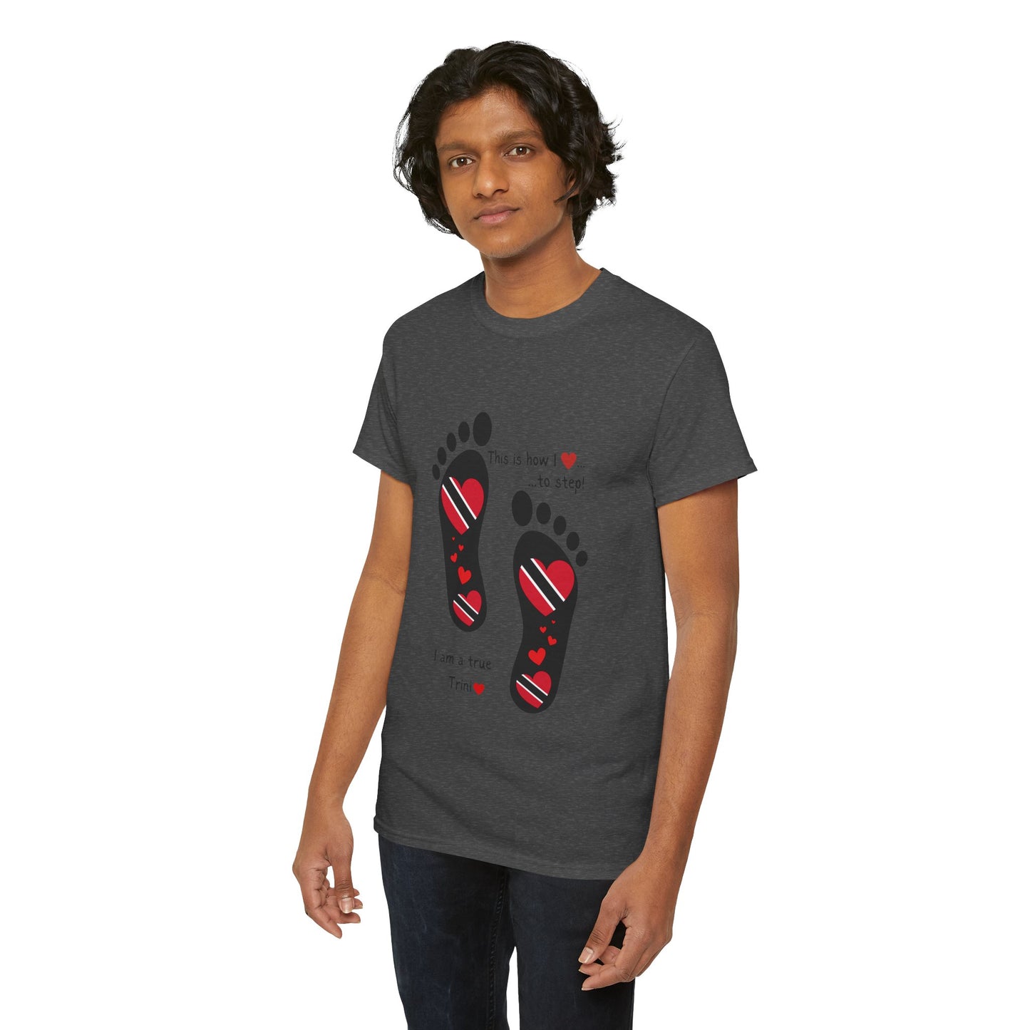 Introducing LoveJustJules's Exclusive Trinidad & Tobago Heart-Shaped Flags Footprint Tee - Trini flags in footprints. Gift Idea.