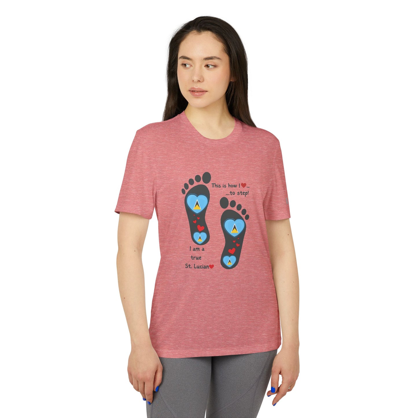 LoveJustJules Heart-Shaped Flag of St. Lucia in Footprints Top - A Fusion of Style, Patriotism, and adidas® Quality