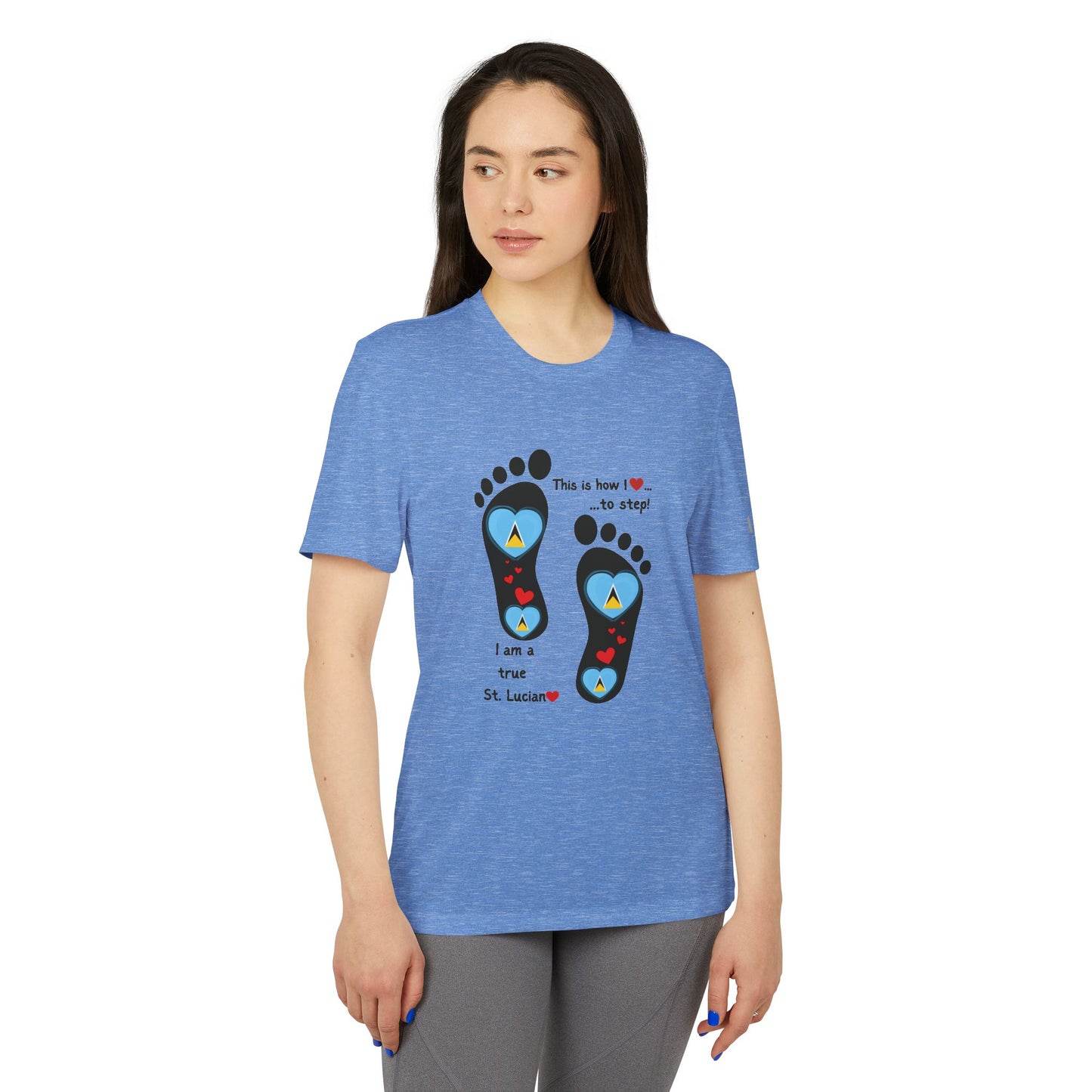 LoveJustJules Heart-Shaped Flag of St. Lucia in Footprints Top - A Fusion of Style, Patriotism, and adidas® Quality