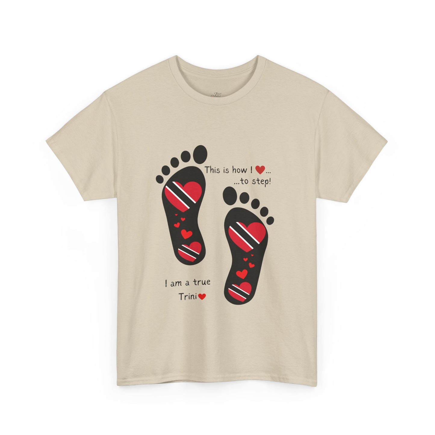 Introducing LoveJustJules's Exclusive Trinidad & Tobago Heart-Shaped Flags Footprint Tee - Trini flags in footprints. Gift Idea.