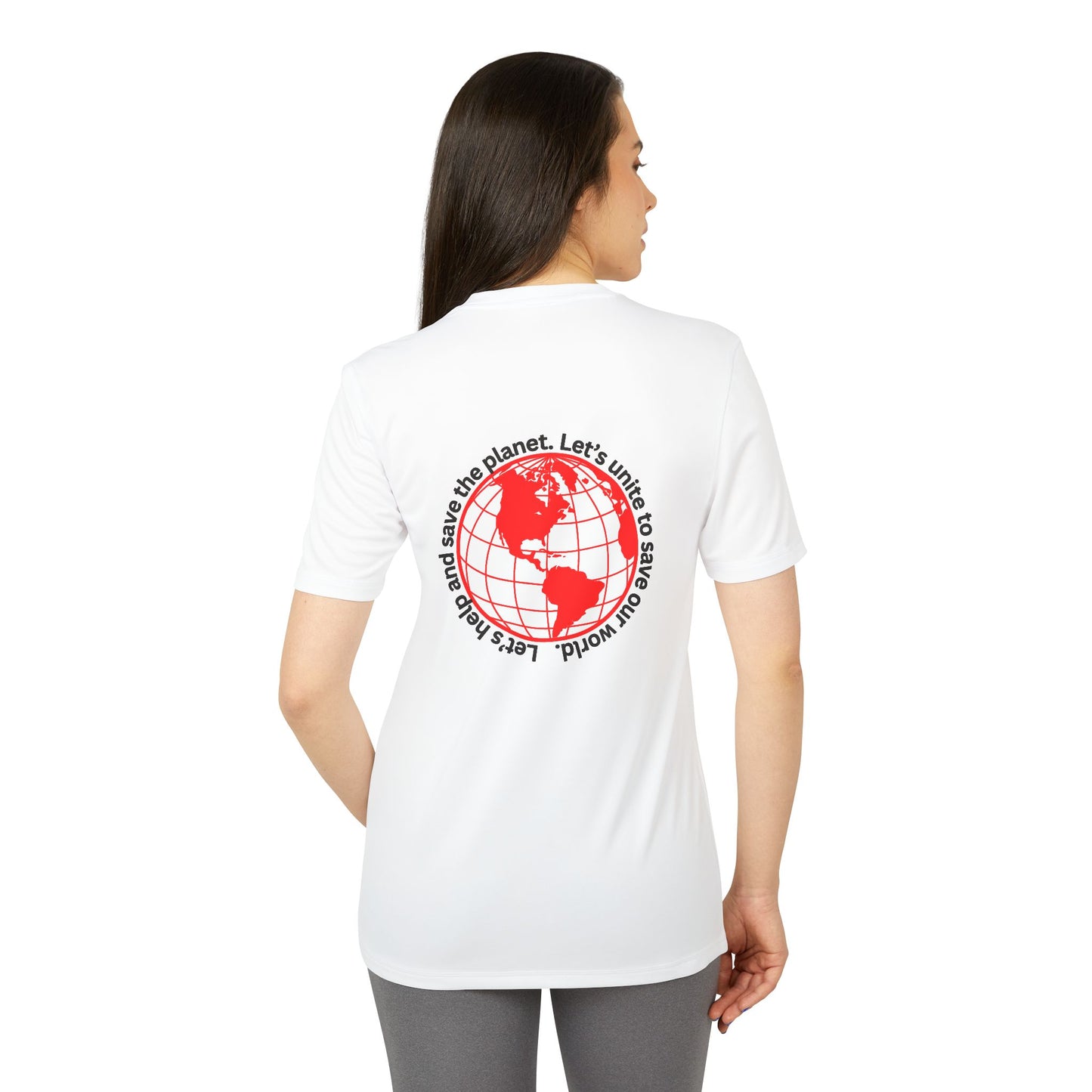 adidas® Unisex Sport T-shirt - Eco-Conscious-Message - Red Outlined World Tee -LoveJustJules - Custom-Designed Apparel