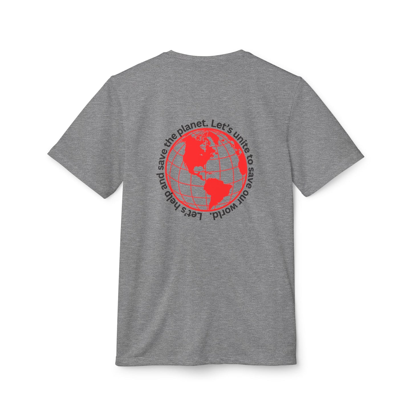 adidas® Unisex Sport T-shirt - Eco-Conscious-Message - Red Outlined World Tee -LoveJustJules - Custom-Designed Apparel