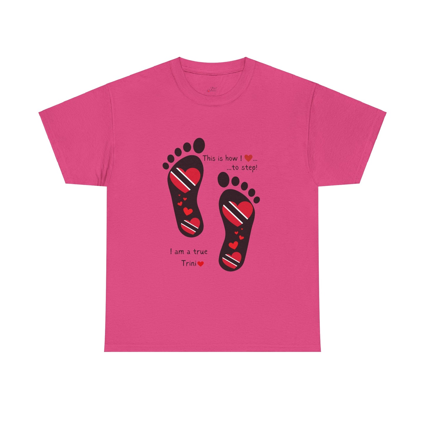 Introducing LoveJustJules's Exclusive Trinidad & Tobago Heart-Shaped Flags Footprint Tee - Trini flags in footprints. Gift Idea.