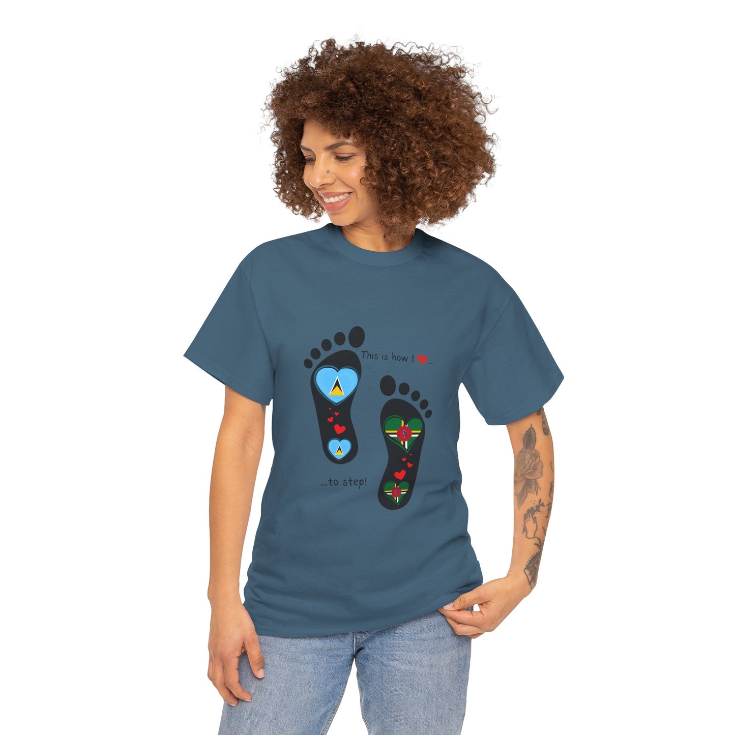 Caribbean Fusion: Footprint Flags Tee - Celebrate Saint Lucia & Dominica in Style!