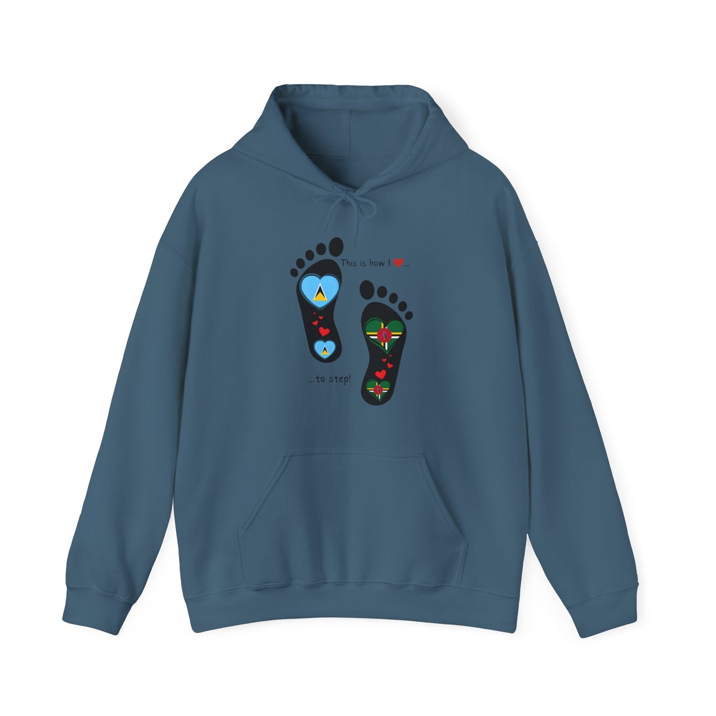 Saint Lucia & Dominica Flag Footprints Unisex Hoodie: Express dual-nationality Caribbean pride with unique designs on cozy sweatshirts