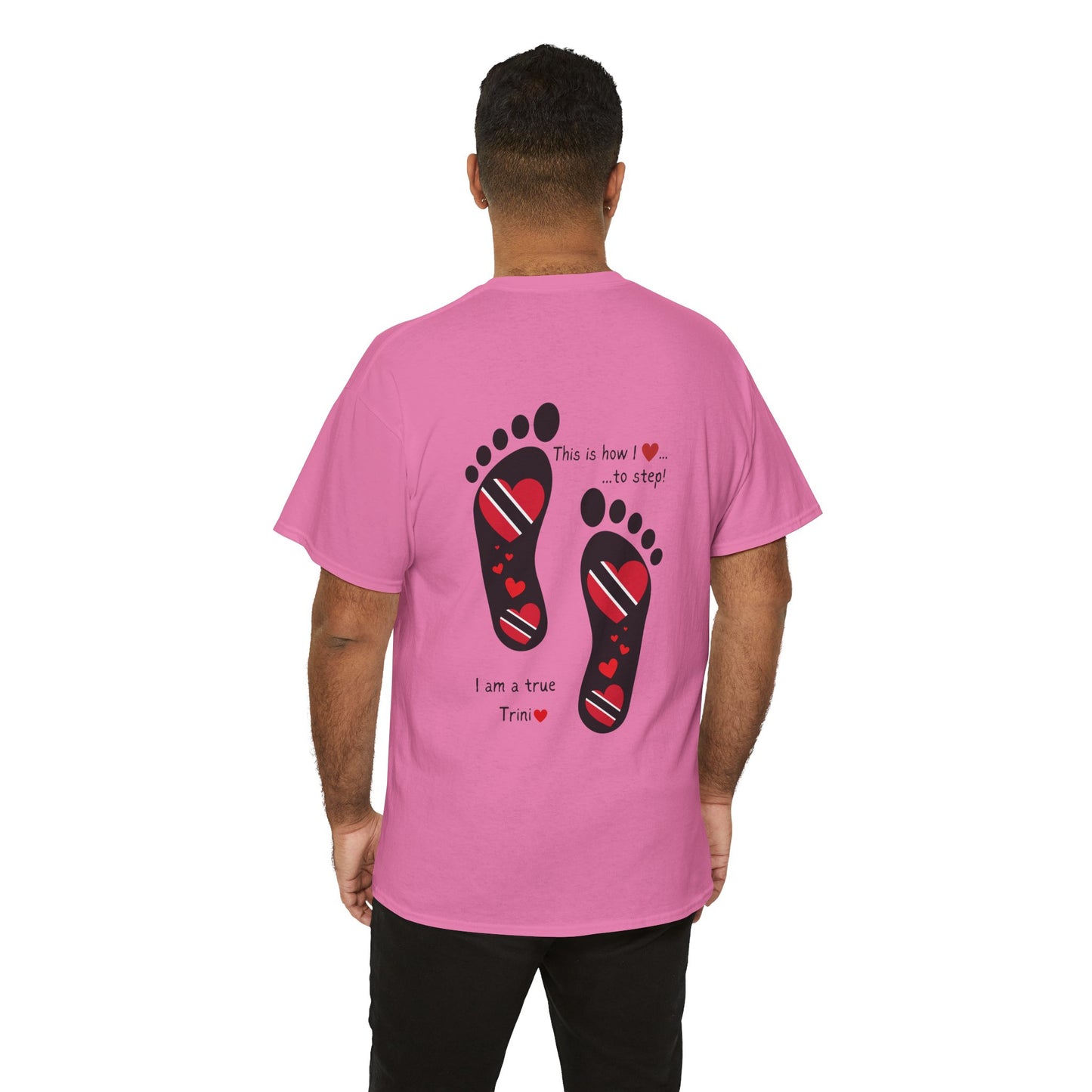 Introducing LoveJustJules's Exclusive Trinidad & Tobago Heart-Shaped Flags Footprint Tee - Trini flags in footprints. Gift Idea.
