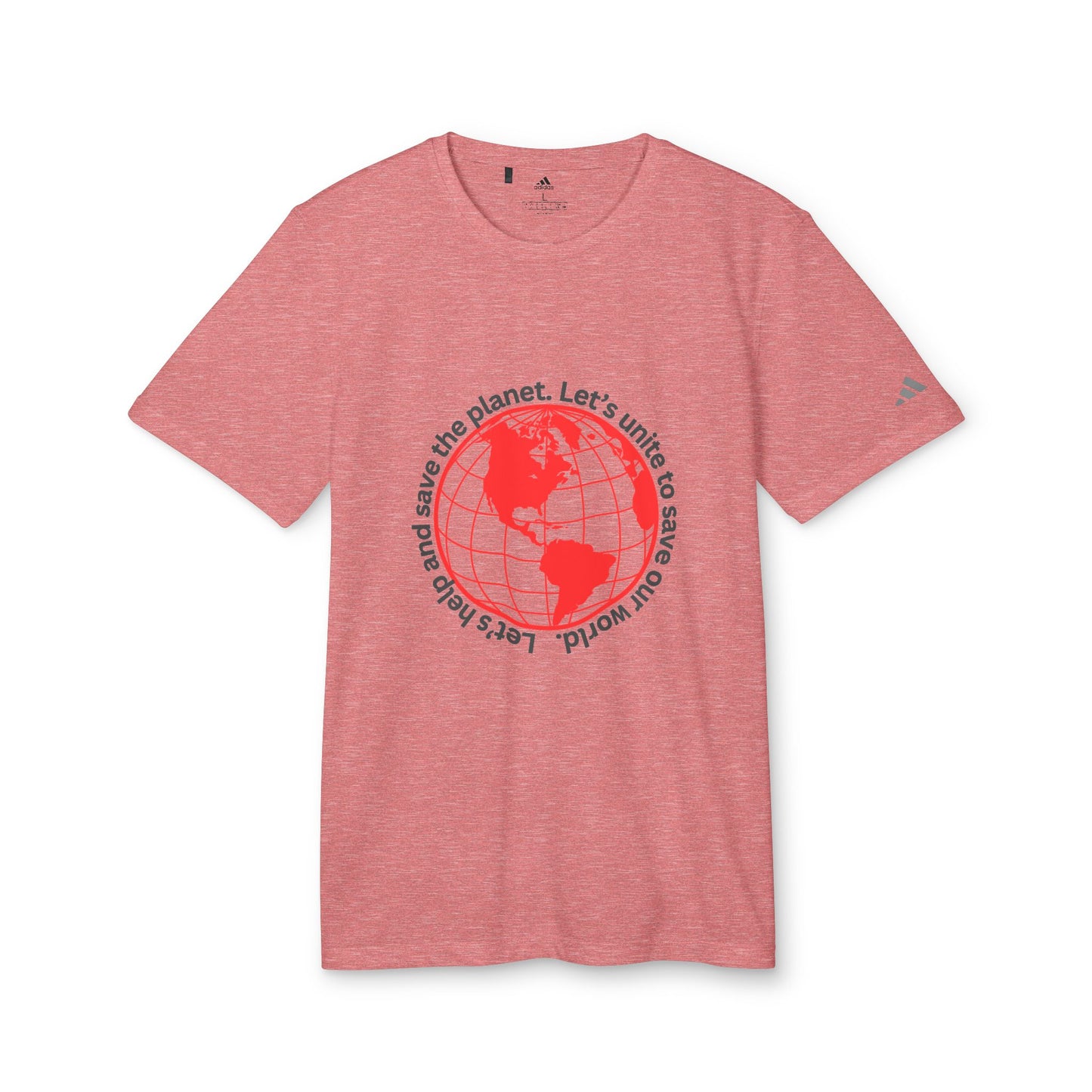 adidas® Unisex Sport T-shirt - Eco-Conscious-Message - Red Outlined World Tee -LoveJustJules - Custom-Designed Apparel