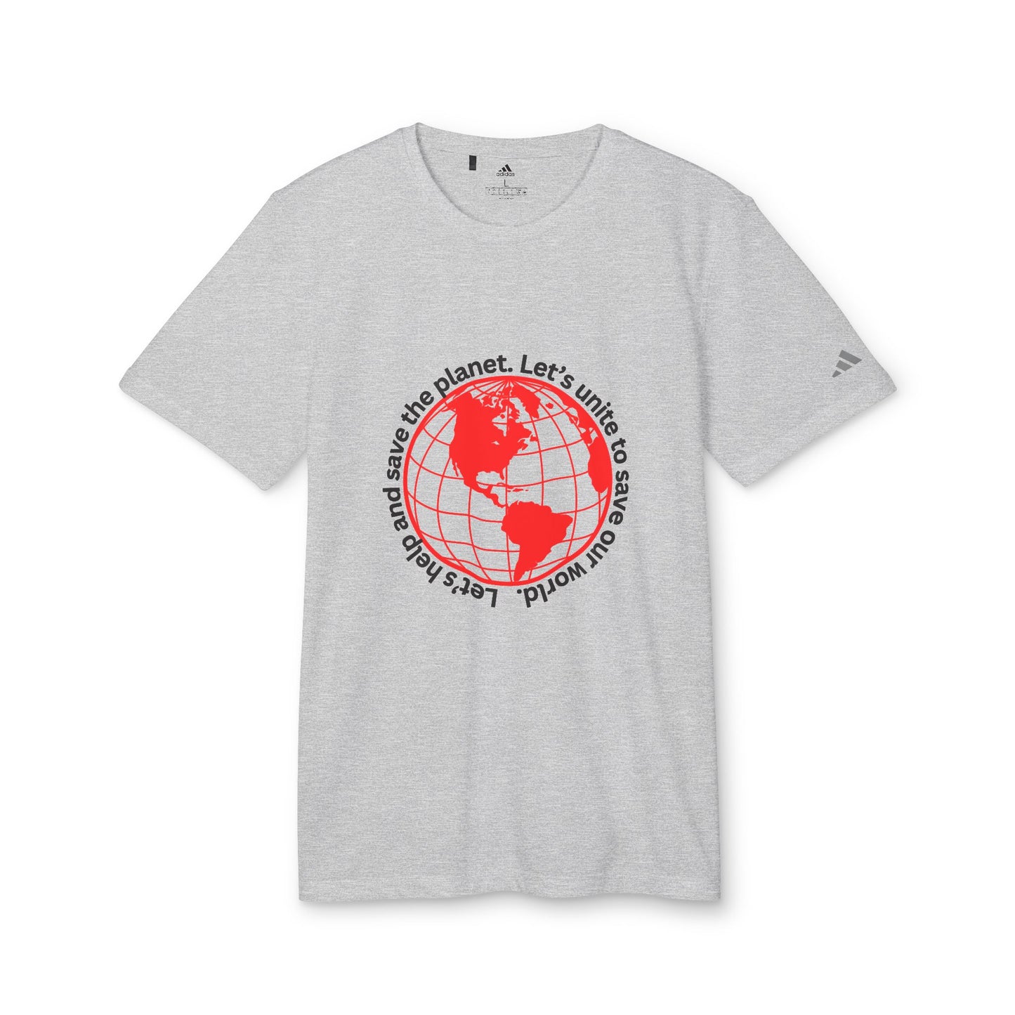 adidas® Unisex Sport T-shirt - Eco-Conscious-Message - Red Outlined World Tee -LoveJustJules - Custom-Designed Apparel