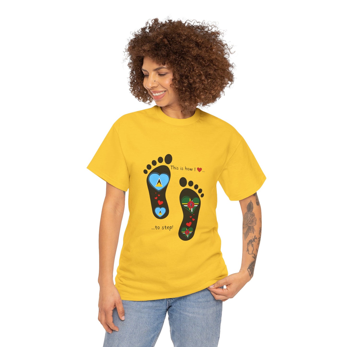 Caribbean Fusion: Footprint Flags Tee - Celebrate Saint Lucia & Dominica in Style!