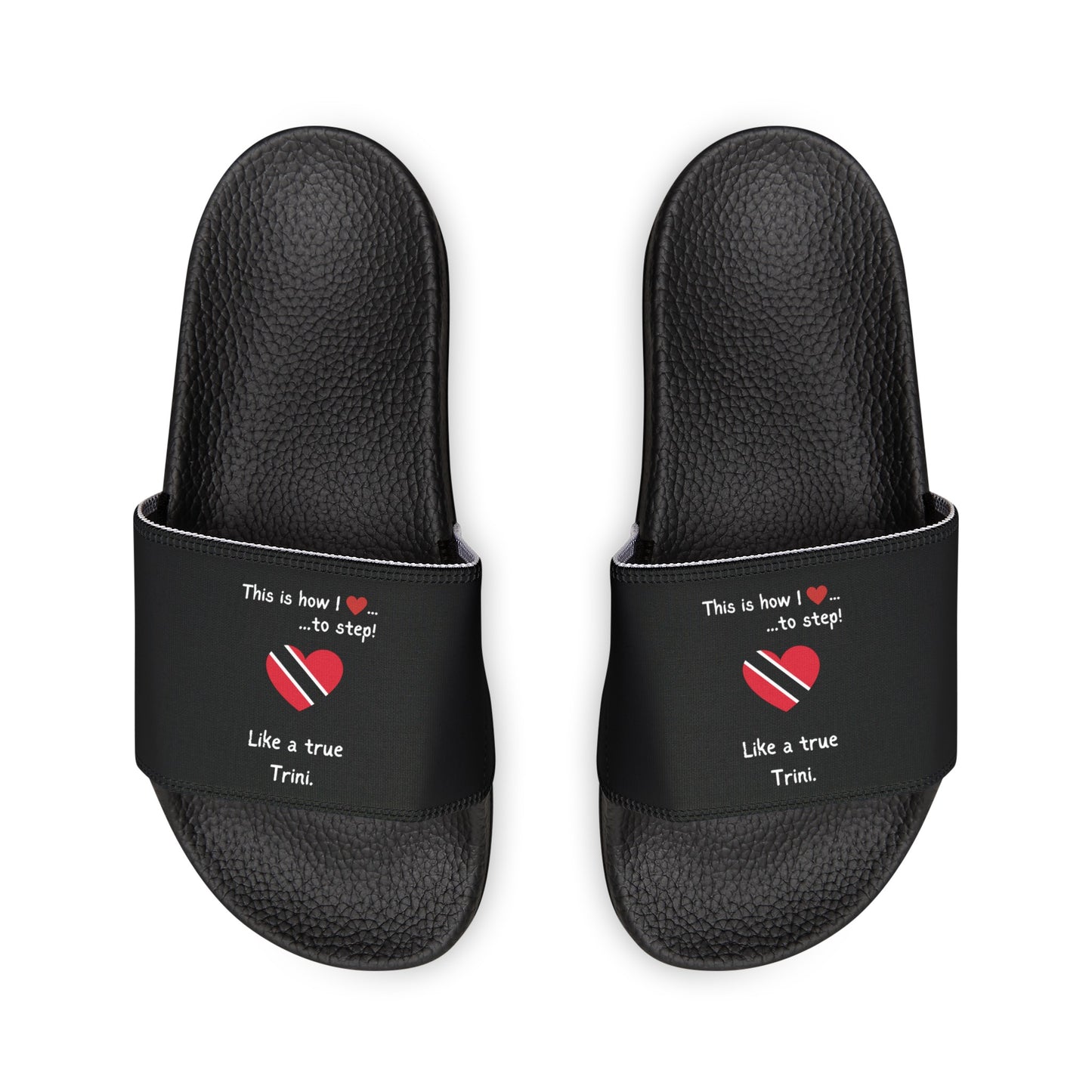 Women's PU Slide Sandals - Step into the vibrant culture of Trinidad and Tobago with our Heart-shaped flag slider footwear from LoveJustJules!