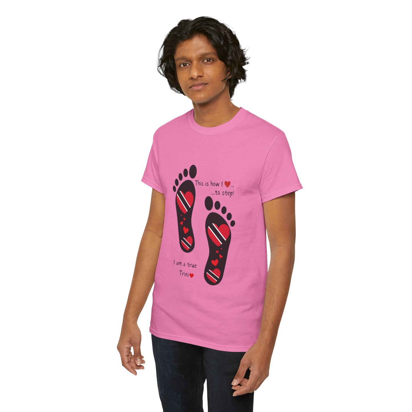Introducing LoveJustJules's Exclusive Trinidad & Tobago Heart-Shaped Flags Footprint Tee - Trini flags in footprints. Gift Idea.
