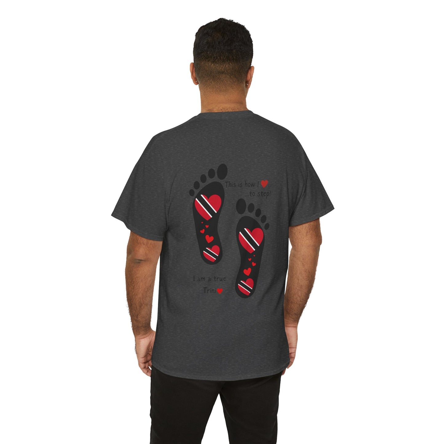 Introducing LoveJustJules's Exclusive Trinidad & Tobago Heart-Shaped Flags Footprint Tee - Trini flags in footprints. Gift Idea.