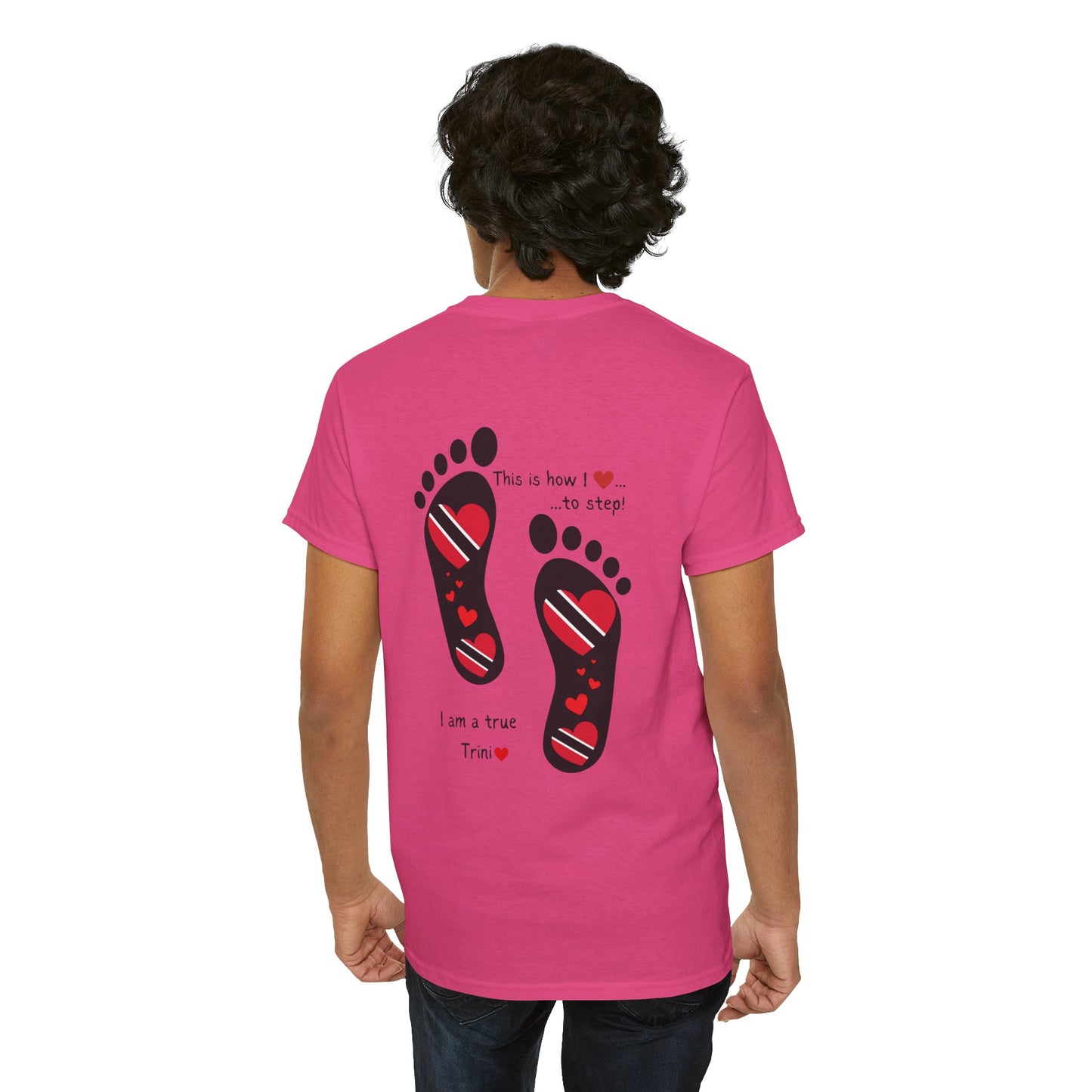 Introducing LoveJustJules's Exclusive Trinidad & Tobago Heart-Shaped Flags Footprint Tee - Trini flags in footprints. Gift Idea.