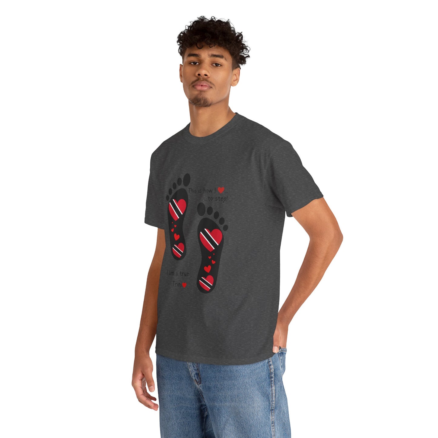 Introducing LoveJustJules's Exclusive Trinidad & Tobago Heart-Shaped Flags Footprint Tee - Trini flags in footprints. Gift Idea.
