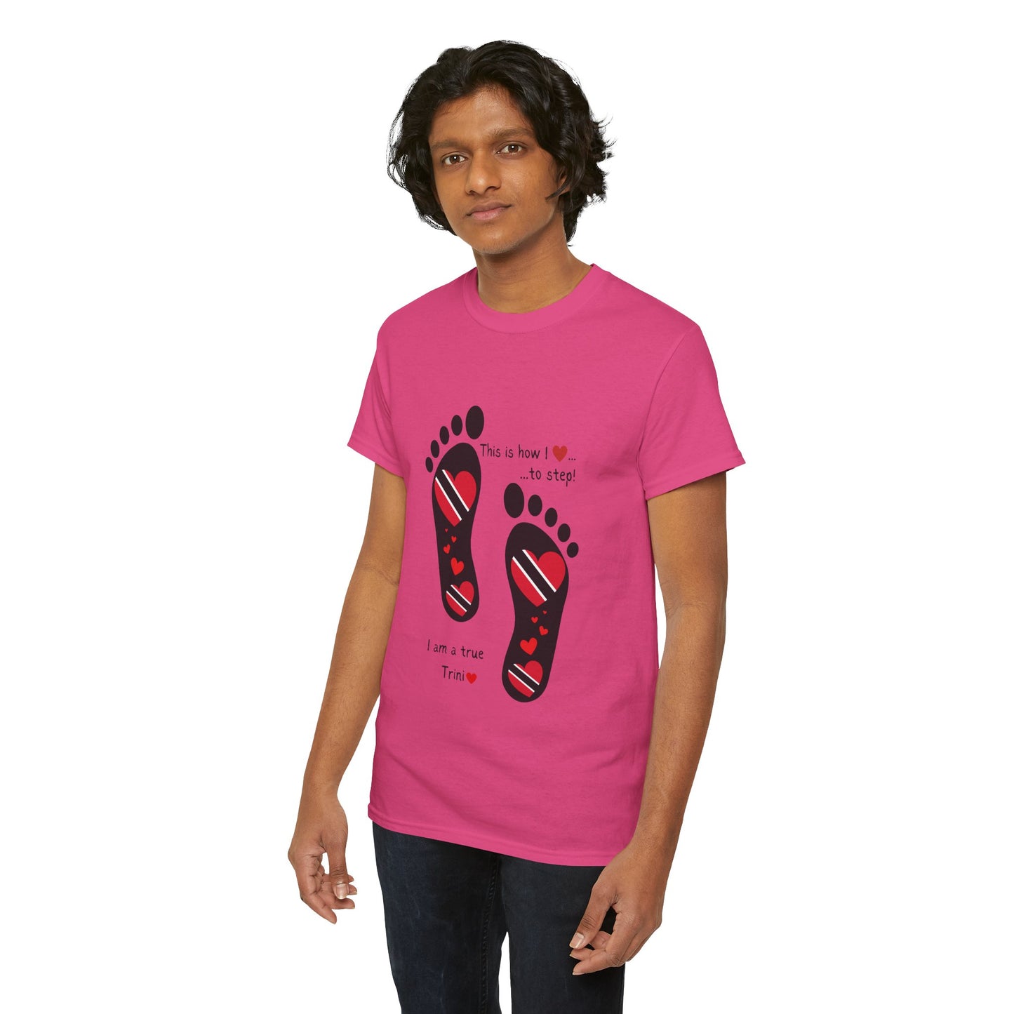 Introducing LoveJustJules's Exclusive Trinidad & Tobago Heart-Shaped Flags Footprint Tee - Trini flags in footprints. Gift Idea.