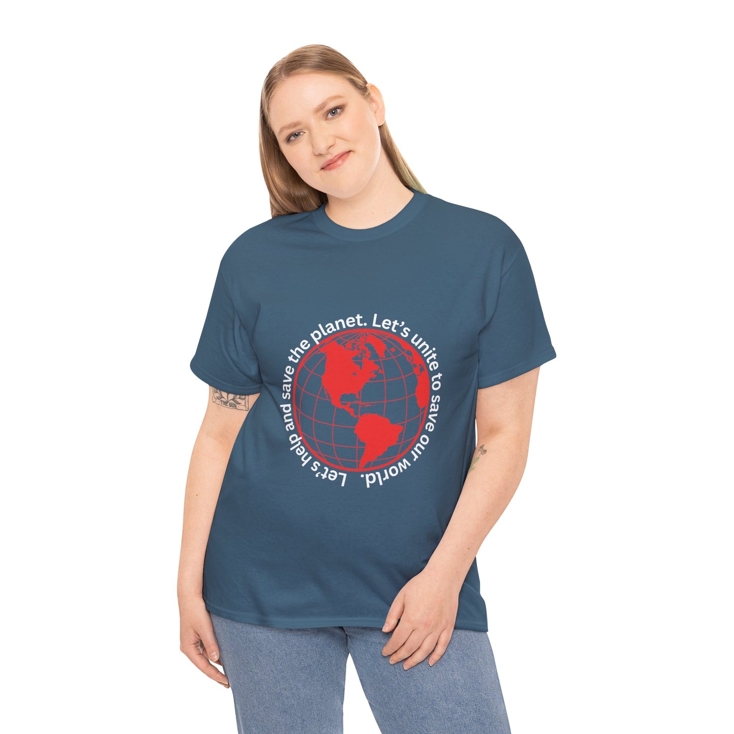 Eco-Friendly Unisex Tee: - Red Outlined World Unisex Tee- Heavy Cotton Tee