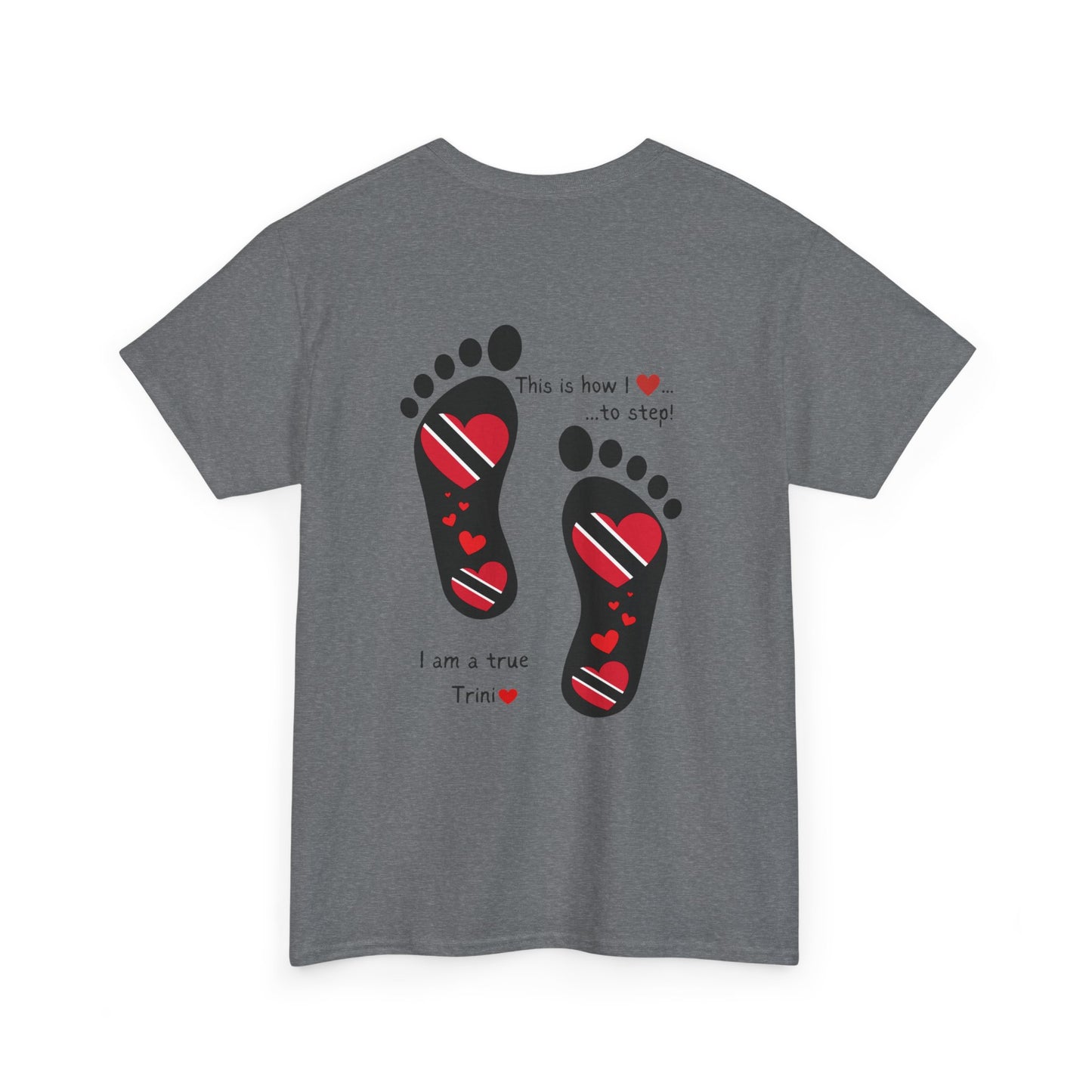 Introducing LoveJustJules's Exclusive Trinidad & Tobago Heart-Shaped Flags Footprint Tee - Trini flags in footprints. Gift Idea.