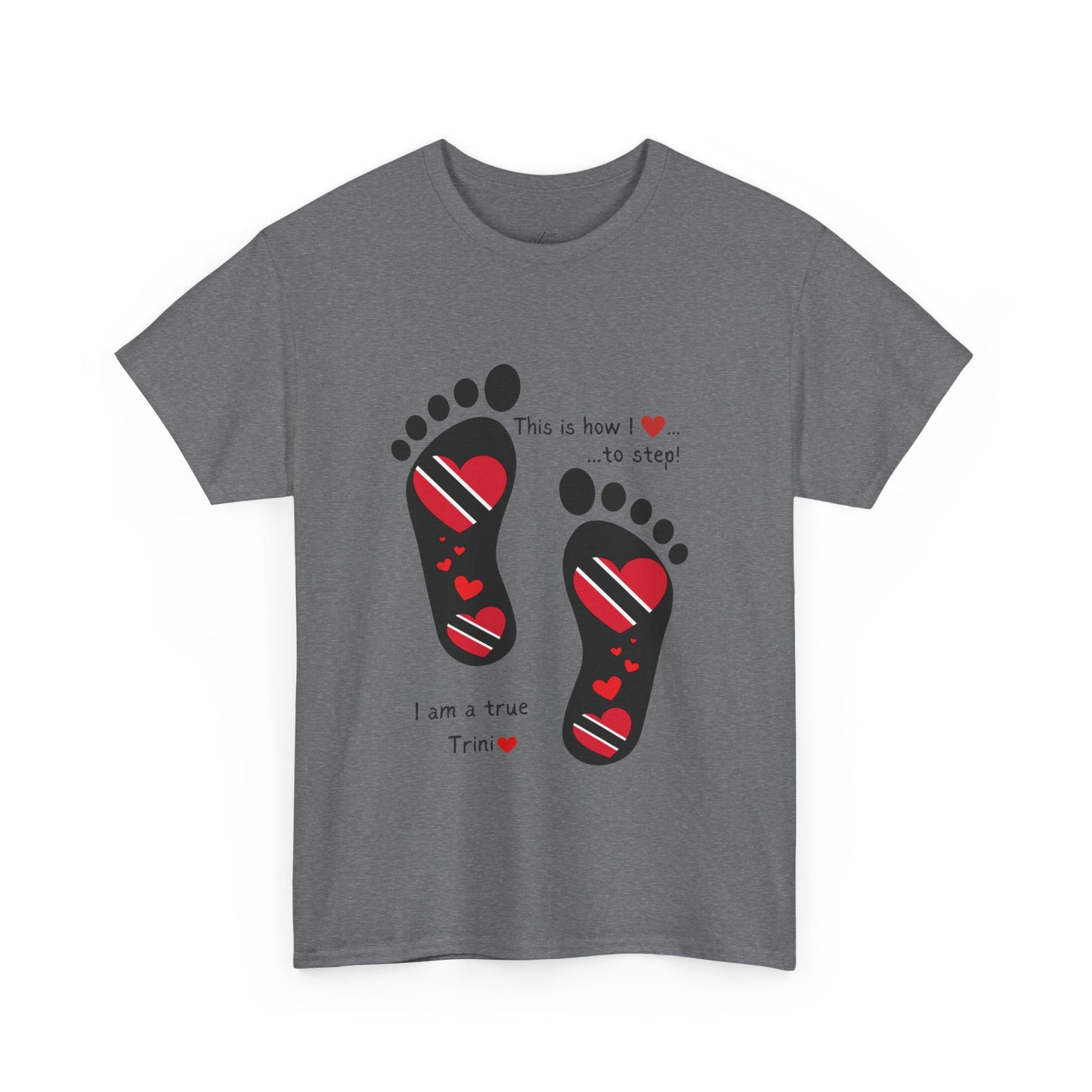 Introducing LoveJustJules's Exclusive Trinidad & Tobago Heart-Shaped Flags Footprint Tee - Trini flags in footprints. Gift Idea.
