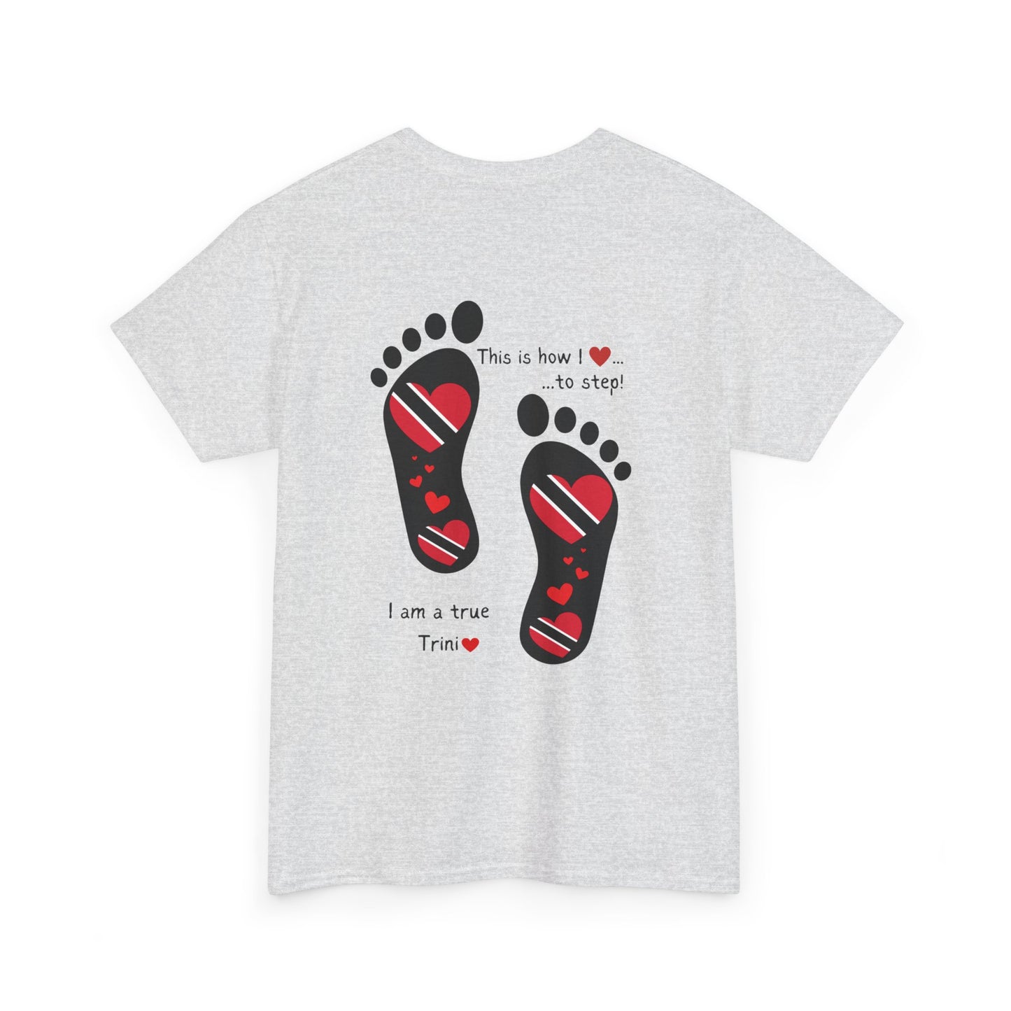 Introducing LoveJustJules's Exclusive Trinidad & Tobago Heart-Shaped Flags Footprint Tee - Trini flags in footprints. Gift Idea.