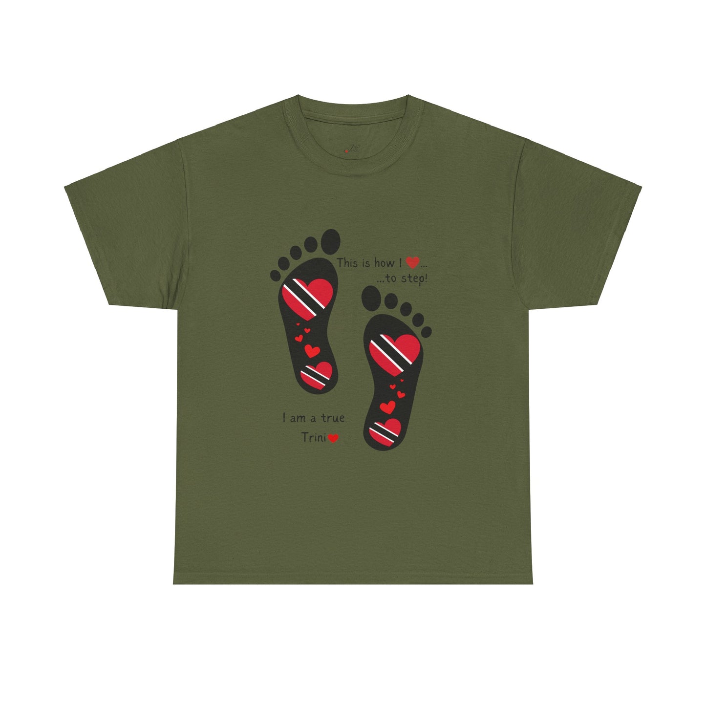Introducing LoveJustJules's Exclusive Trinidad & Tobago Heart-Shaped Flags Footprint Tee - Trini flags in footprints. Gift Idea.