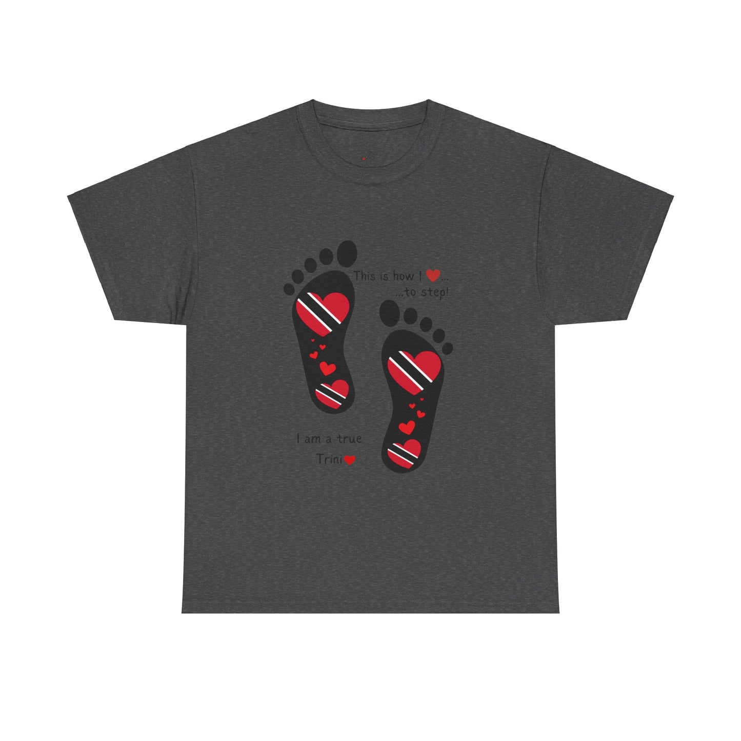 Introducing LoveJustJules's Exclusive Trinidad & Tobago Heart-Shaped Flags Footprint Tee - Trini flags in footprints. Gift Idea.