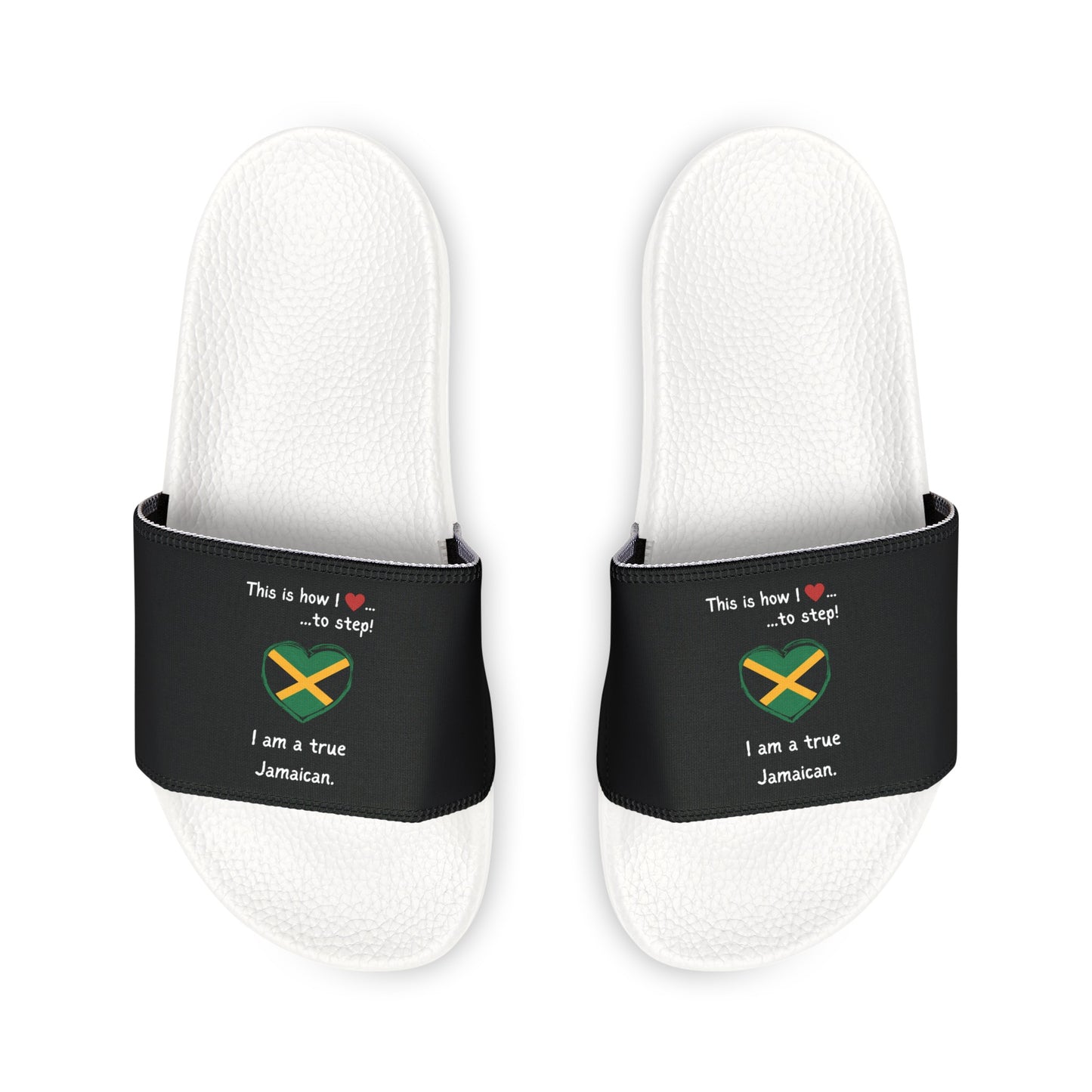 Men's PU Slide Sandals - Step into Jamaican pride with our newly designed Heart-shaped Jamaican flag slider footwear from LoveJustJules!