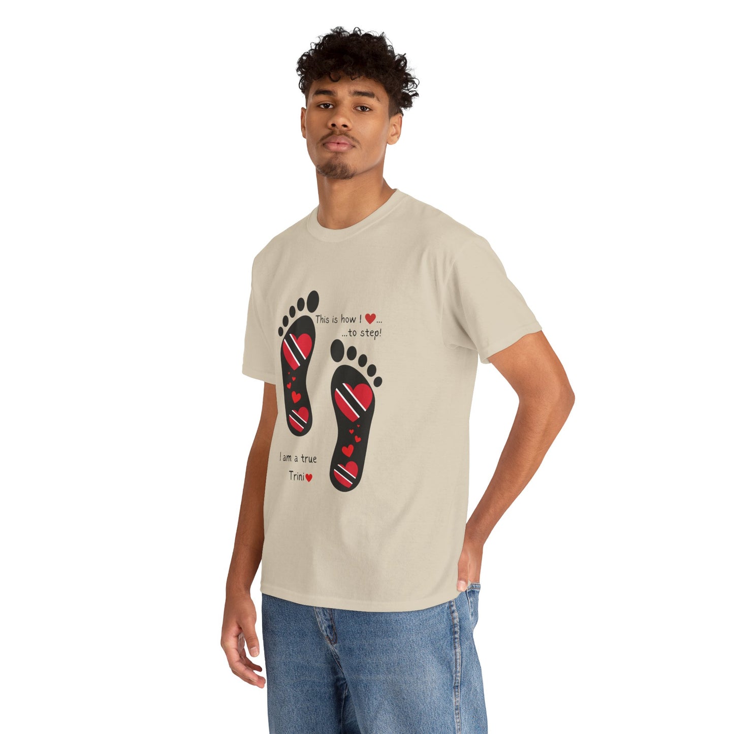 Introducing LoveJustJules's Exclusive Trinidad & Tobago Heart-Shaped Flags Footprint Tee - Trini flags in footprints. Gift Idea.