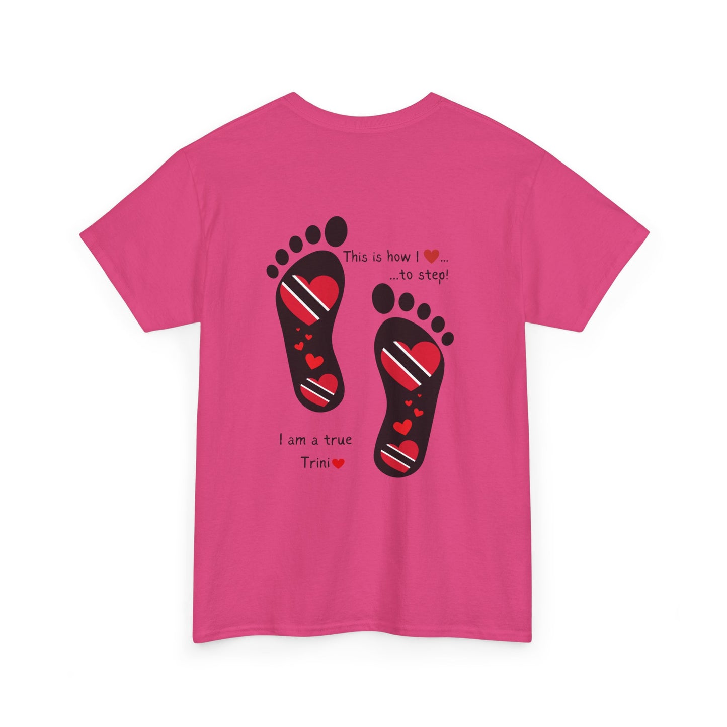Introducing LoveJustJules's Exclusive Trinidad & Tobago Heart-Shaped Flags Footprint Tee - Trini flags in footprints. Gift Idea.