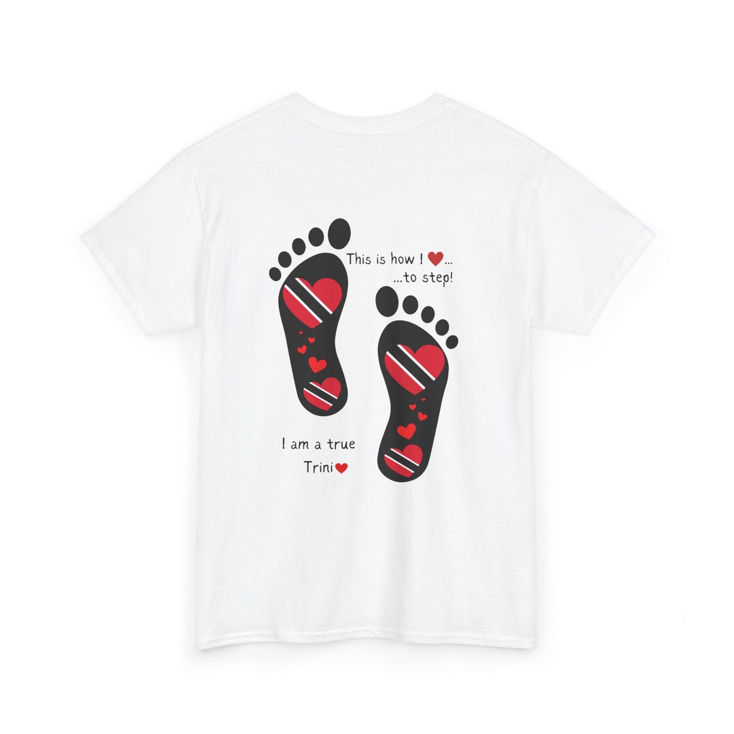 Introducing LoveJustJules's Exclusive Trinidad & Tobago Heart-Shaped Flags Footprint Tee - Trini flags in footprints. Gift Idea.