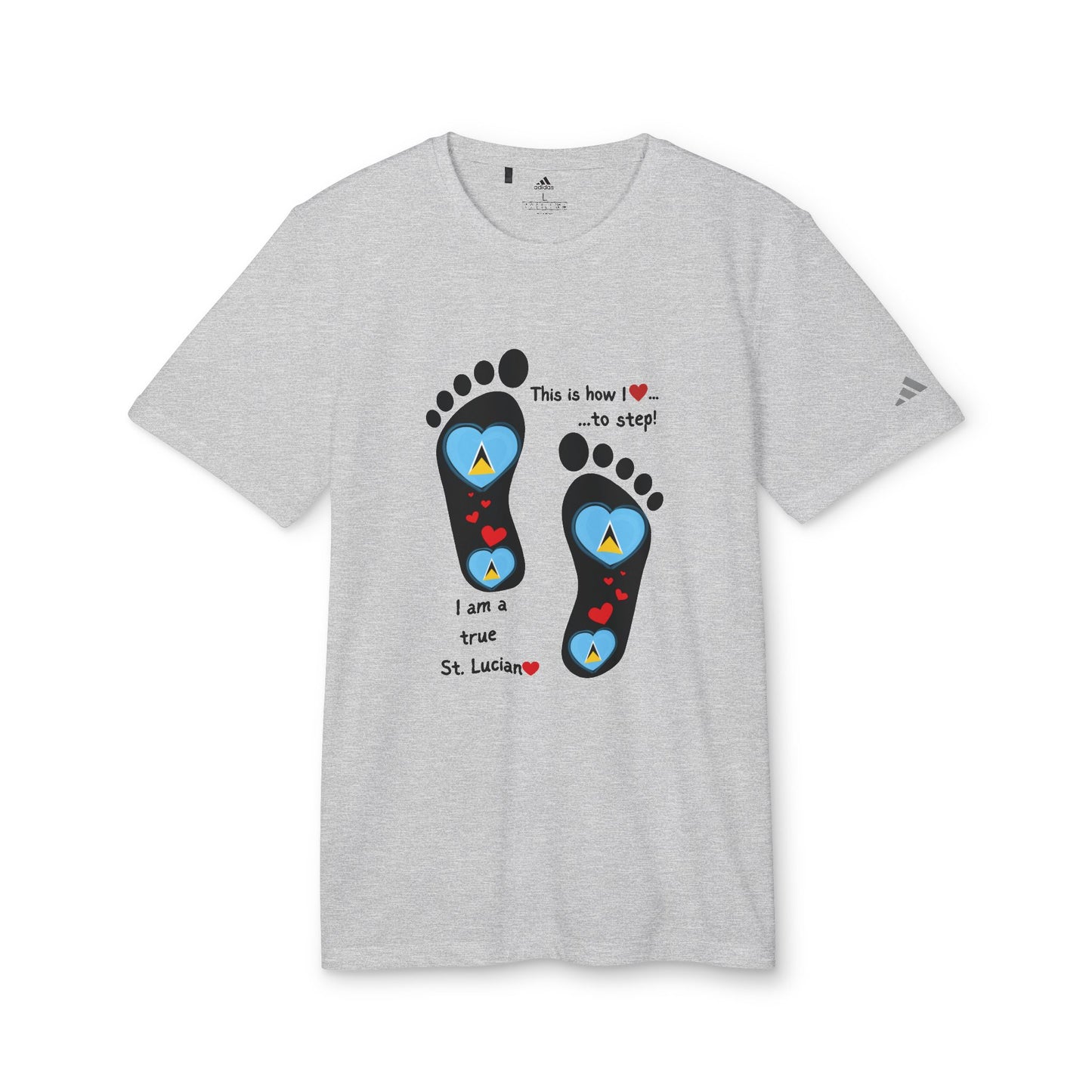 LoveJustJules Heart-Shaped Flag of St. Lucia in Footprints Top - A Fusion of Style, Patriotism, and adidas® Quality