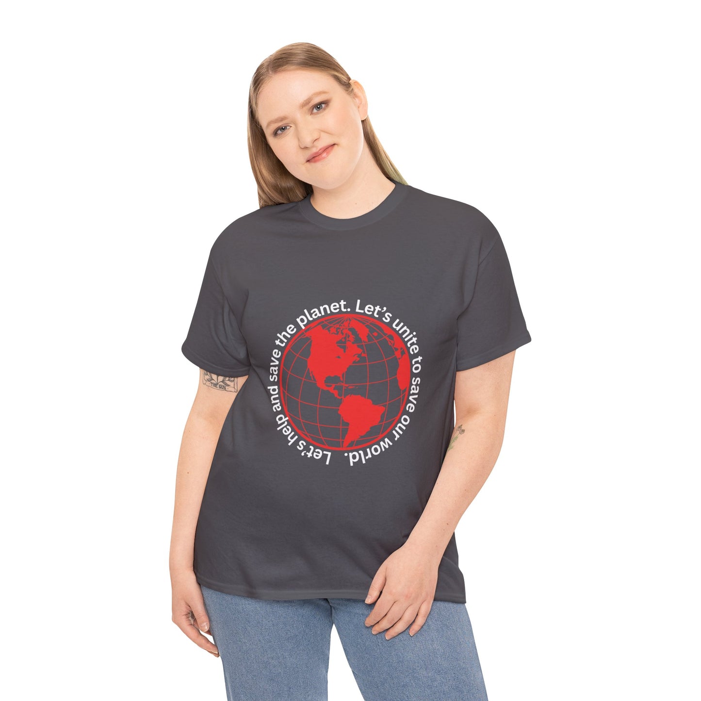 Eco-Friendly Unisex Tee: - Red Outlined World Unisex Tee- Heavy Cotton Tee