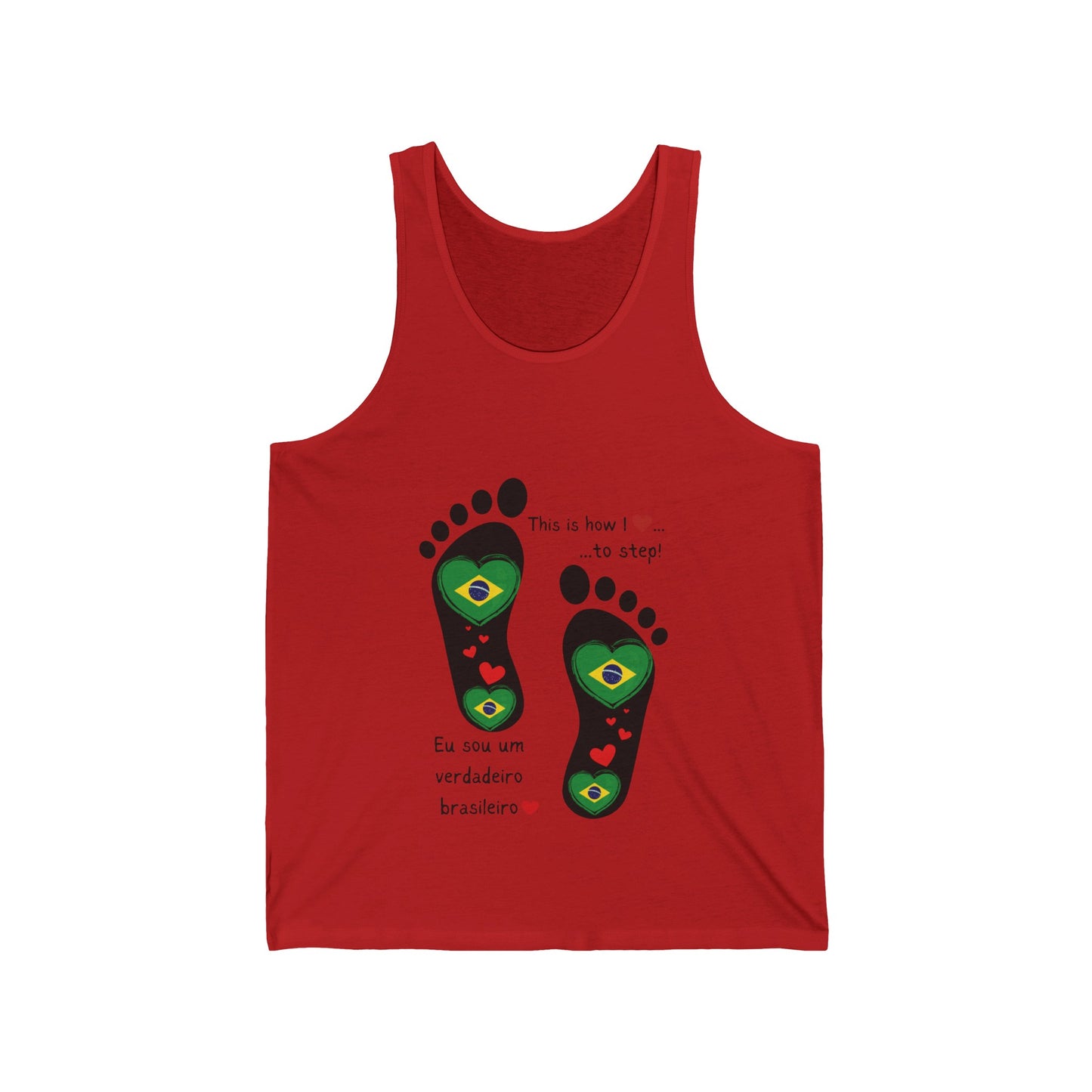 Unisex Jersey Tank - Celebrate Your Heritage with Our Brazilian Flag Heart Footprint Jersey Vest Top