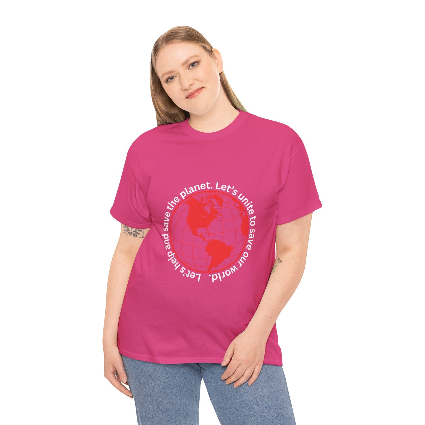 Eco-Friendly Unisex Tee: - Red Outlined World Unisex Tee- Heavy Cotton Tee