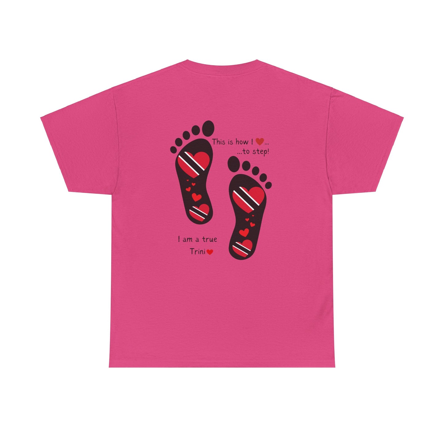 Introducing LoveJustJules's Exclusive Trinidad & Tobago Heart-Shaped Flags Footprint Tee - Trini flags in footprints. Gift Idea.