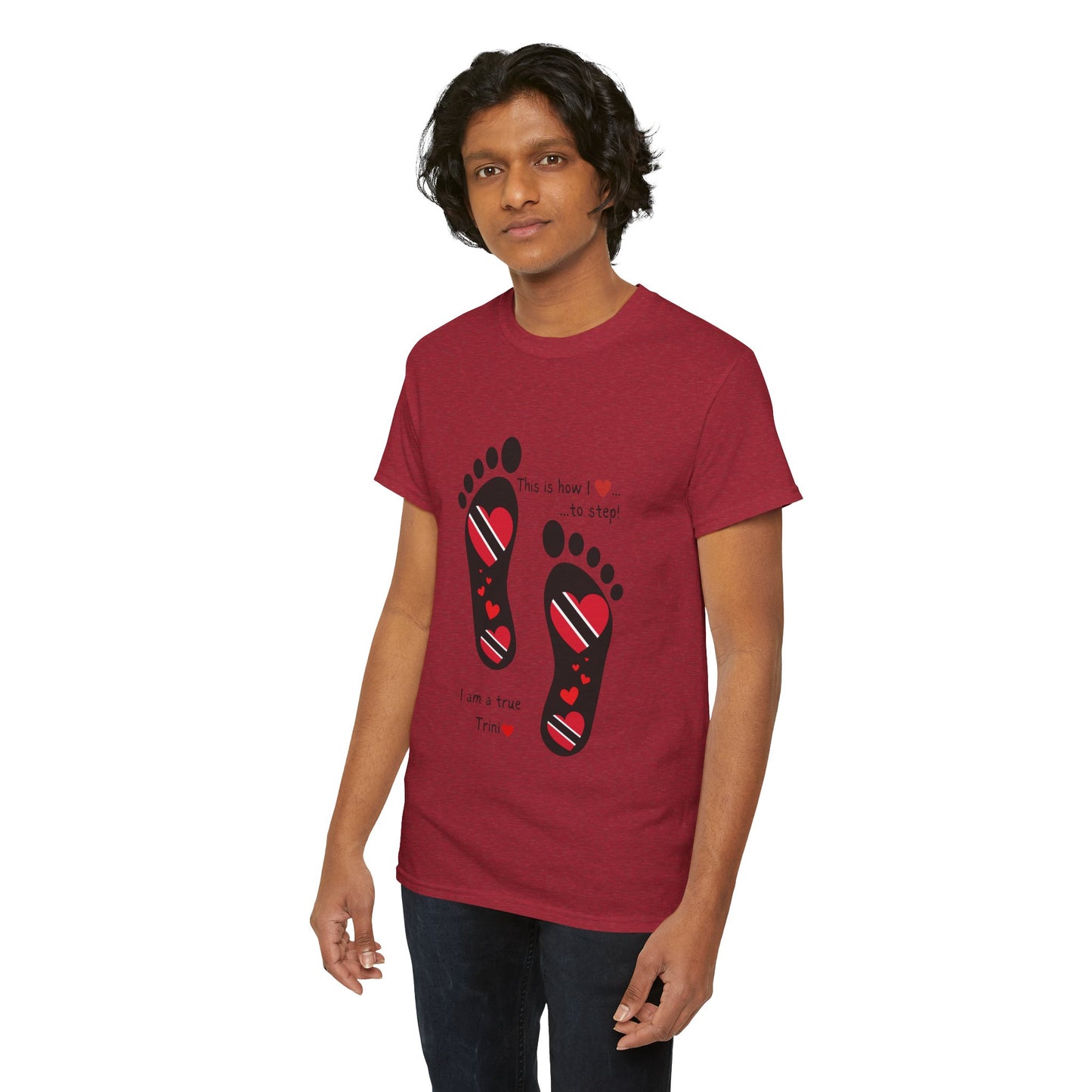 Introducing LoveJustJules's Exclusive Trinidad & Tobago Heart-Shaped Flags Footprint Tee - Trini flags in footprints. Gift Idea.