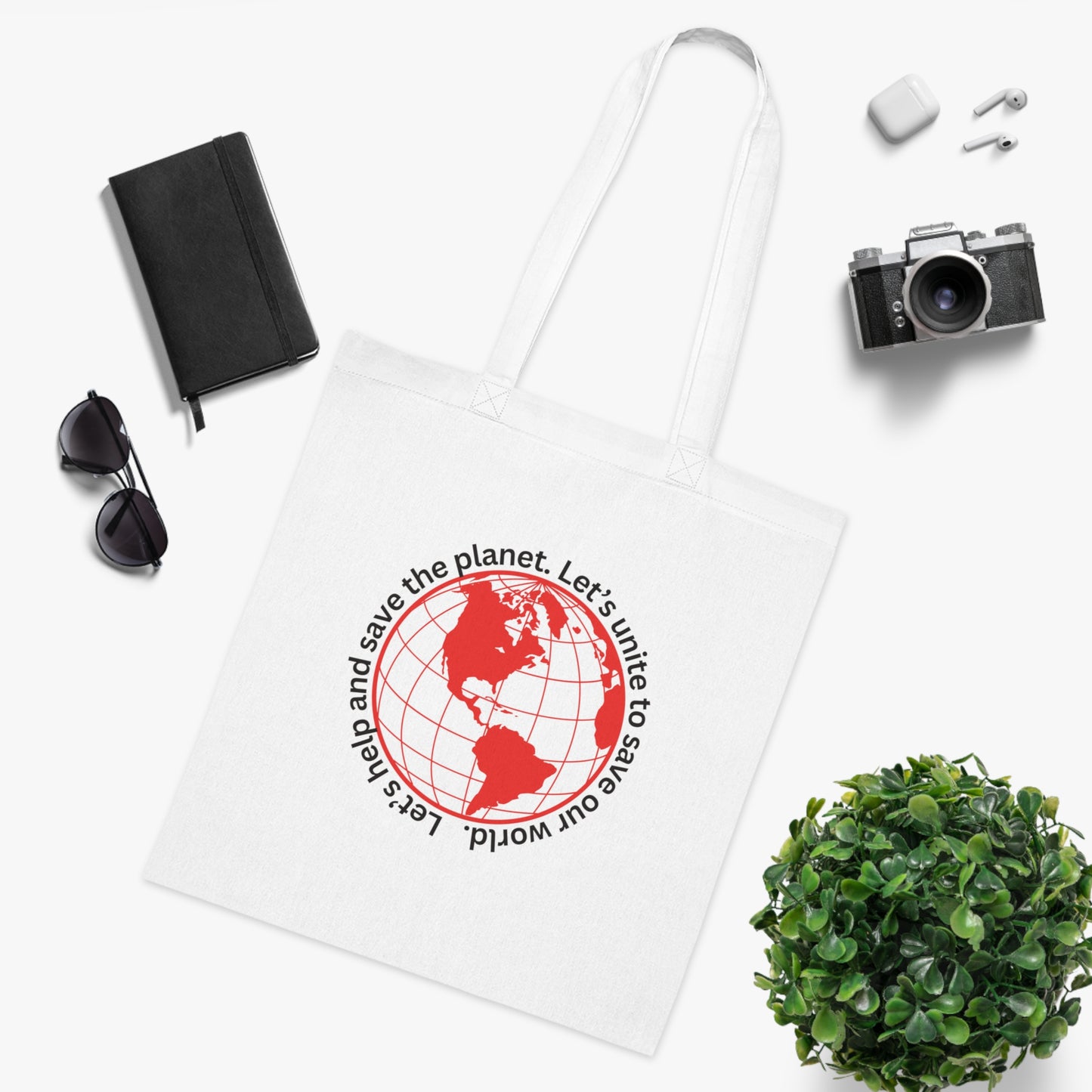 Cotton Tote/Bag - Global Consciousness Tote: LoveJustJules Eco-Friendly World Outline Bag