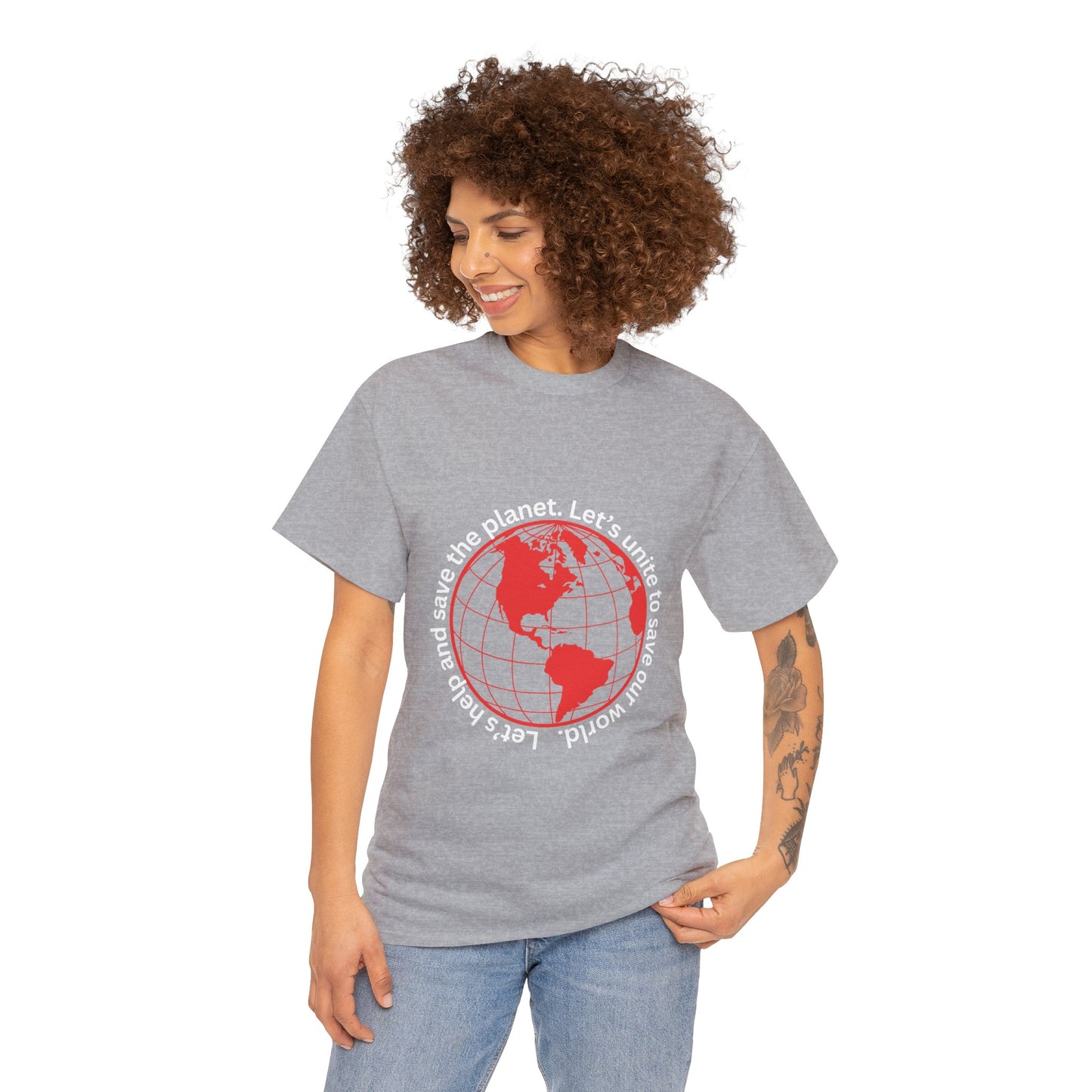 Eco-Friendly Unisex Tee: - Red Outlined World Unisex Tee- Heavy Cotton Tee