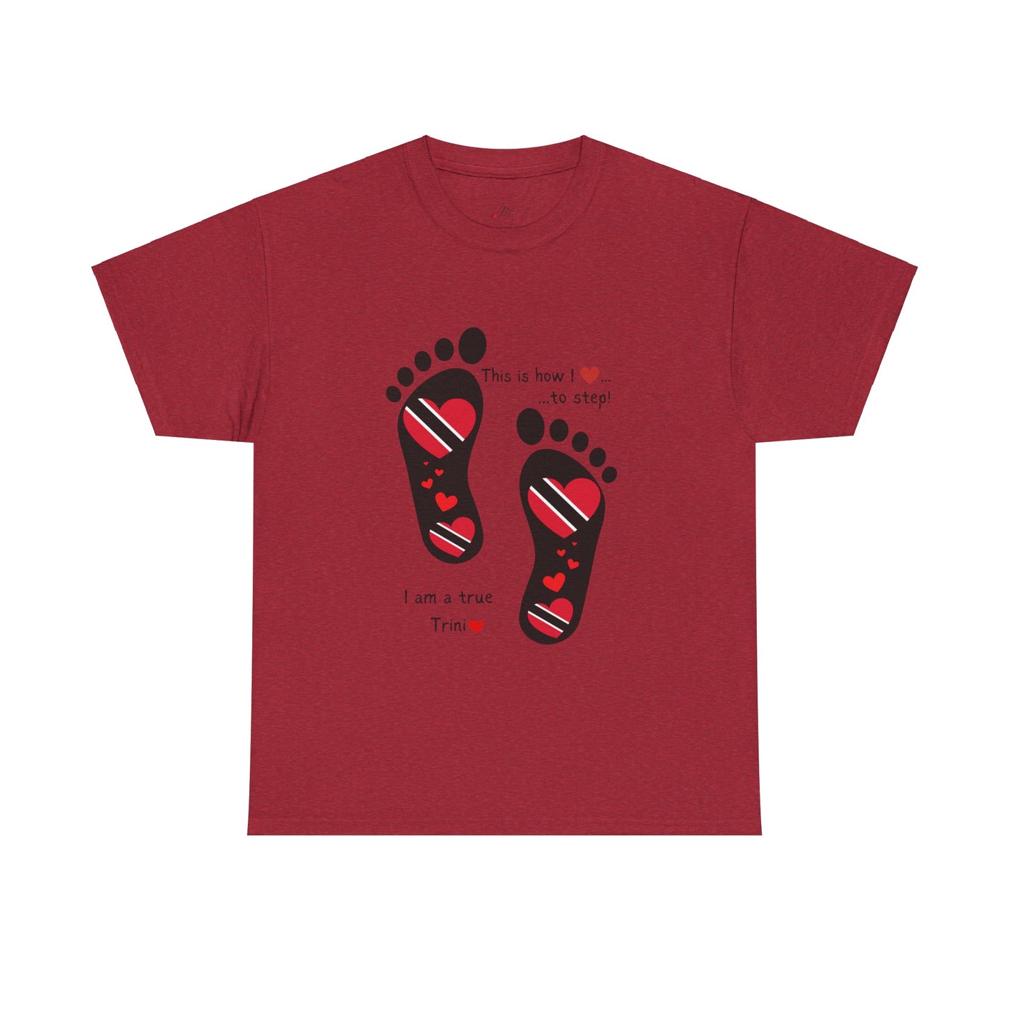 Introducing LoveJustJules's Exclusive Trinidad & Tobago Heart-Shaped Flags Footprint Tee - Trini flags in footprints. Gift Idea.