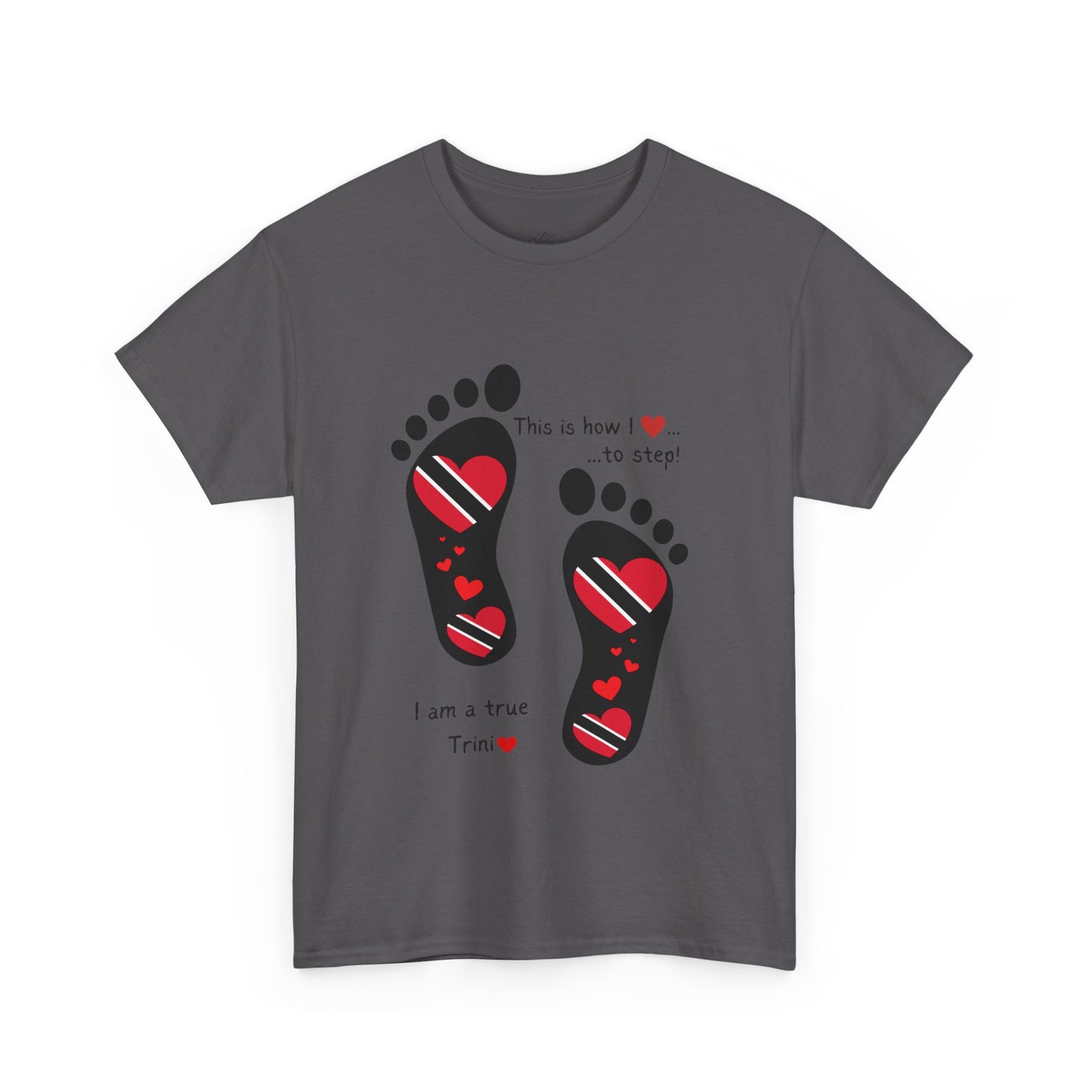 Introducing LoveJustJules's Exclusive Trinidad & Tobago Heart-Shaped Flags Footprint Tee - Trini flags in footprints. Gift Idea.