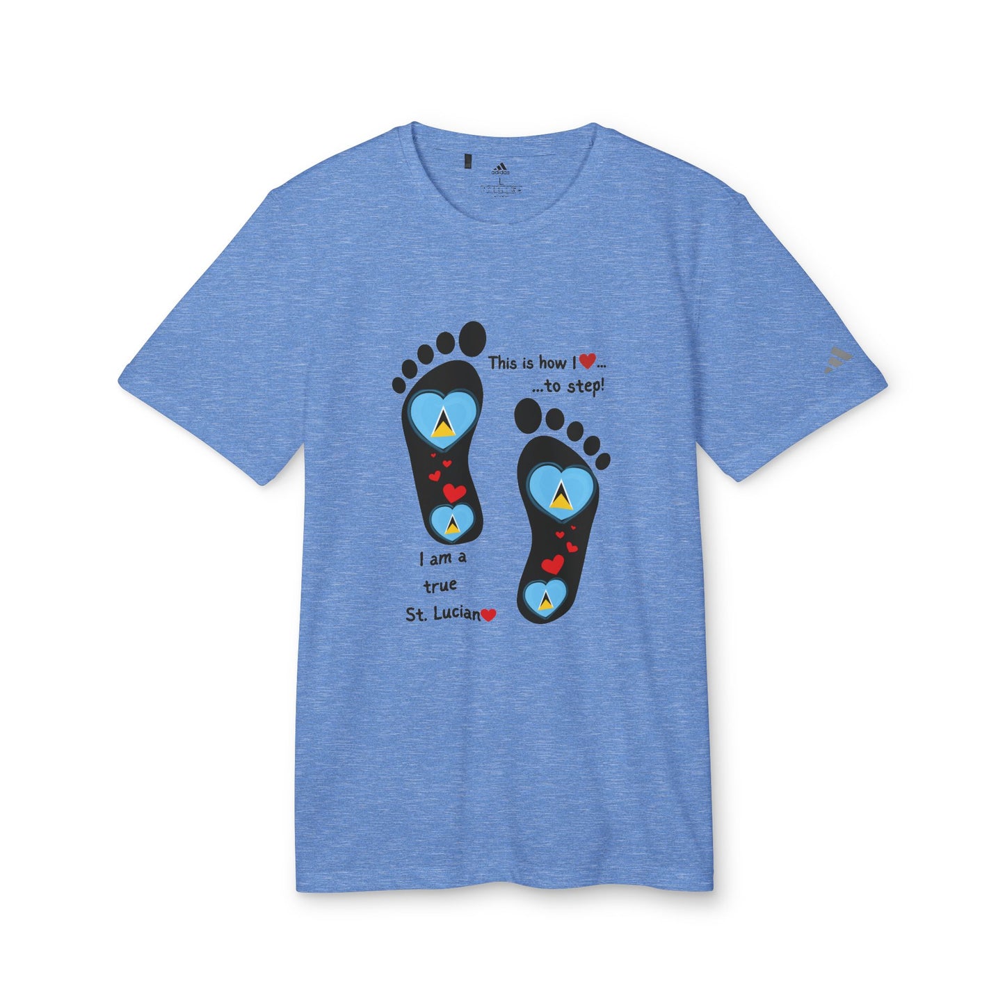 LoveJustJules Heart-Shaped Flag of St. Lucia in Footprints Top - A Fusion of Style, Patriotism, and adidas® Quality