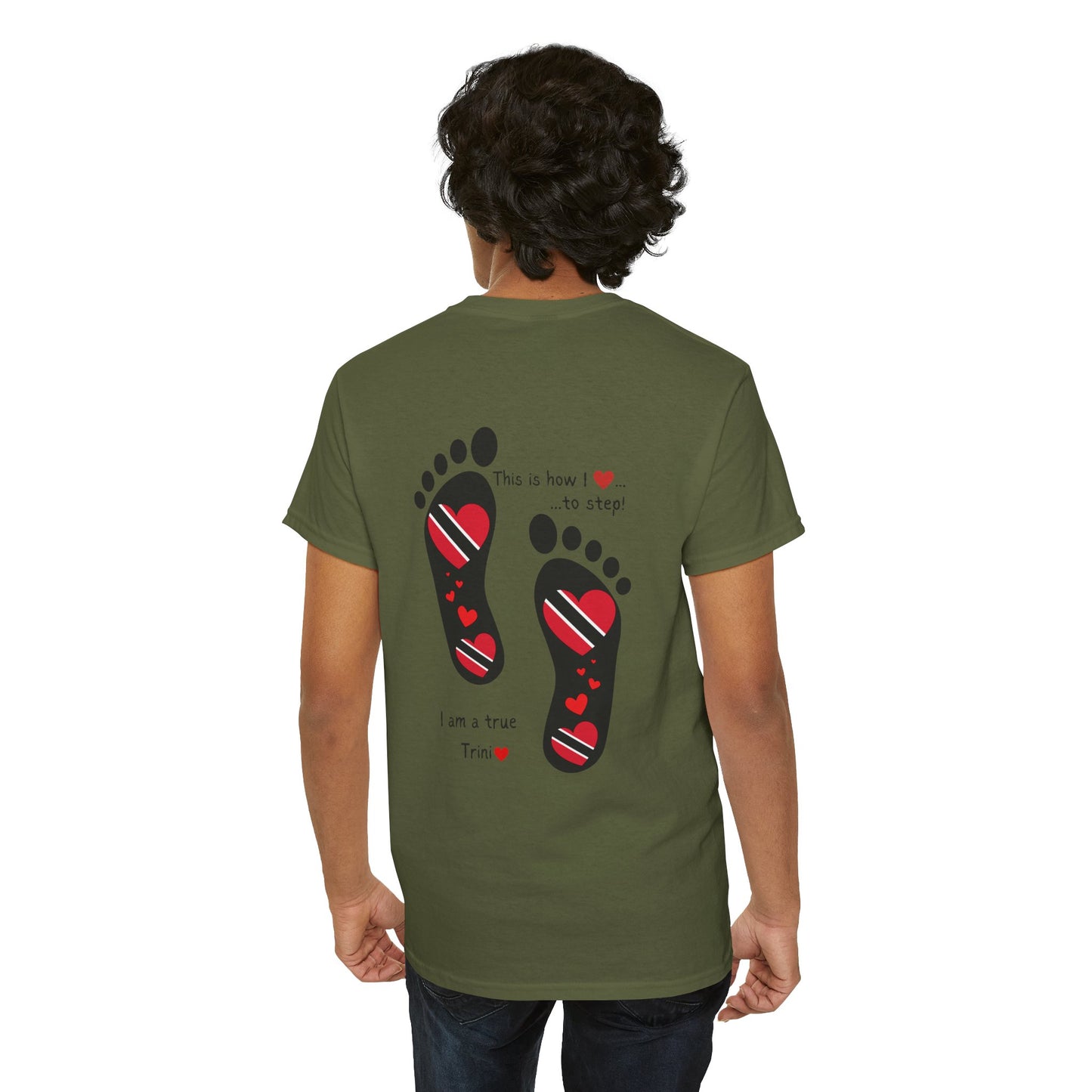 Introducing LoveJustJules's Exclusive Trinidad & Tobago Heart-Shaped Flags Footprint Tee - Trini flags in footprints. Gift Idea.